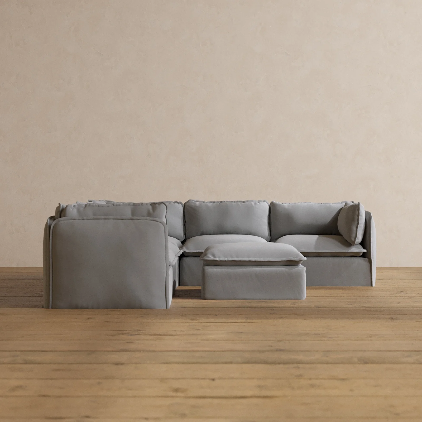 Modular Washable 5-Seater Corner Sectional + Ottoman in Pumice | Memorix+ Seat | Contour Pillow