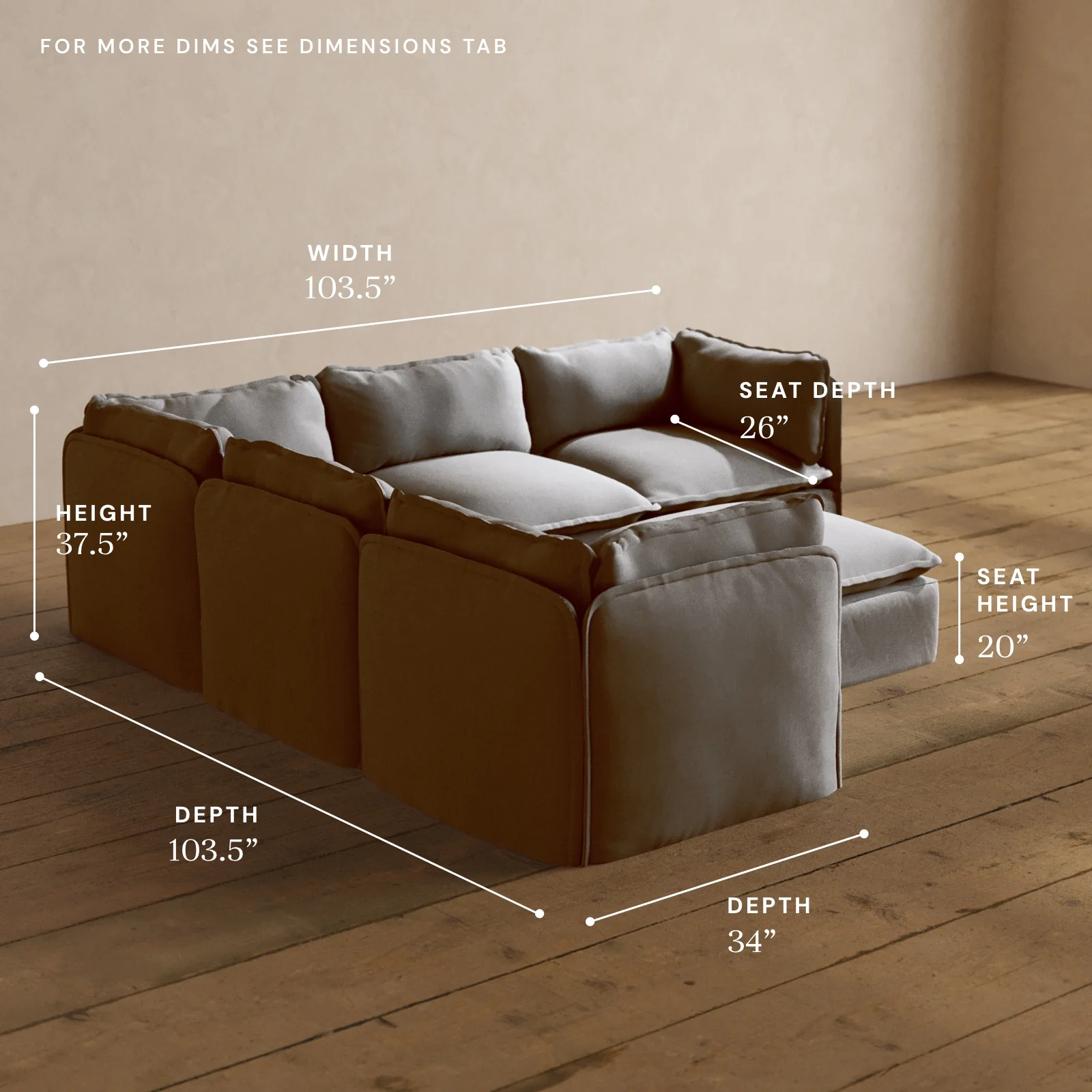 Modular Washable 5-Seater Corner Sectional + Ottoman in Pumice | Memorix+ Seat | Contour Pillow - Image 5