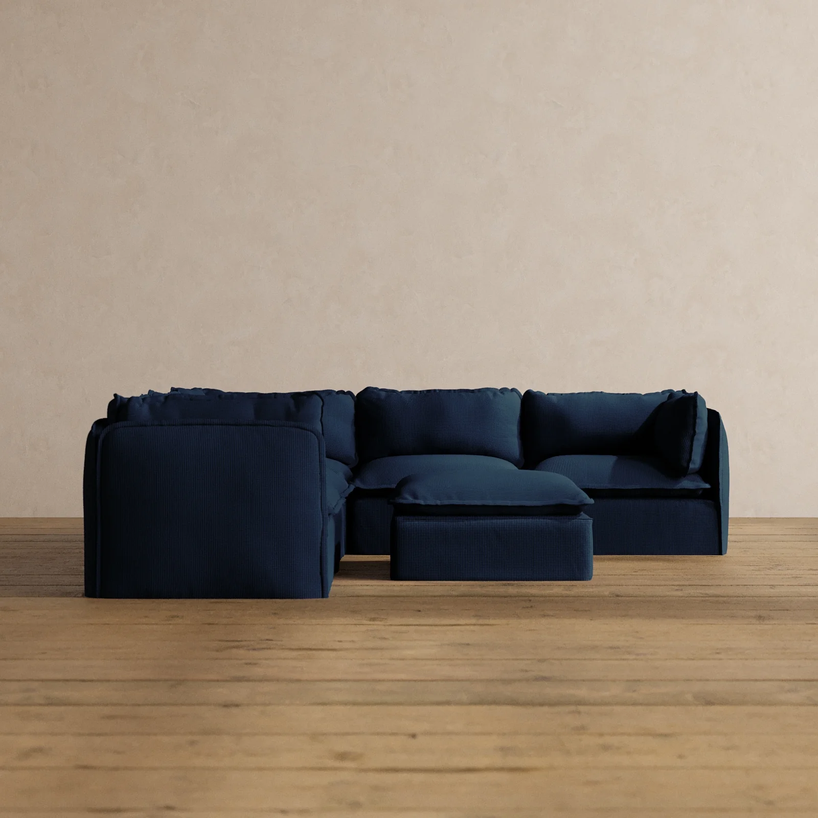 Modular Washable 5-Seater Corner Sectional + Ottoman in Sumi | Memorix+ Seat | Contour Pillow