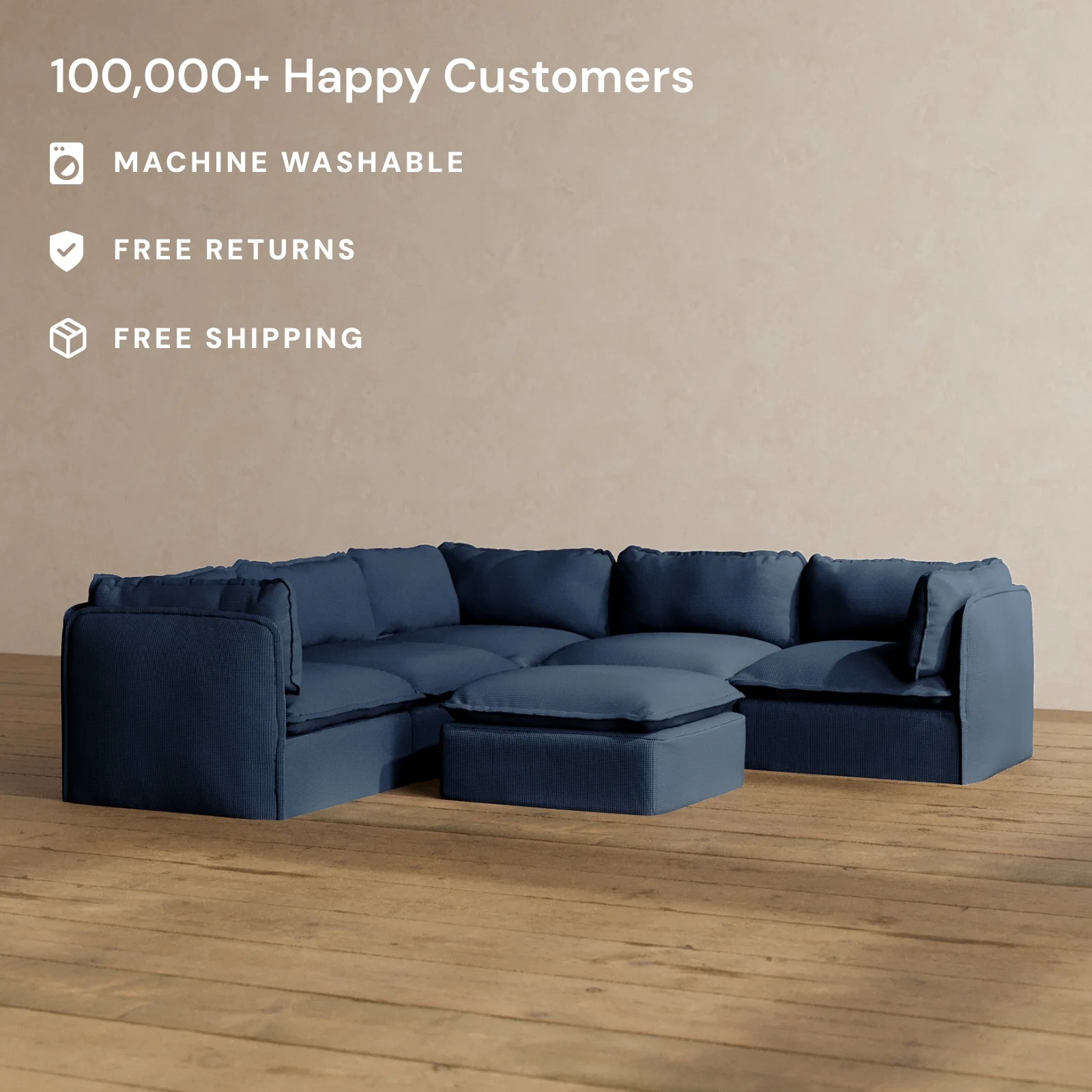 Modular Washable 5-Seater Corner Sectional + Ottoman in Sumi | Memorix+ Seat | Contour Pillow - Image 2