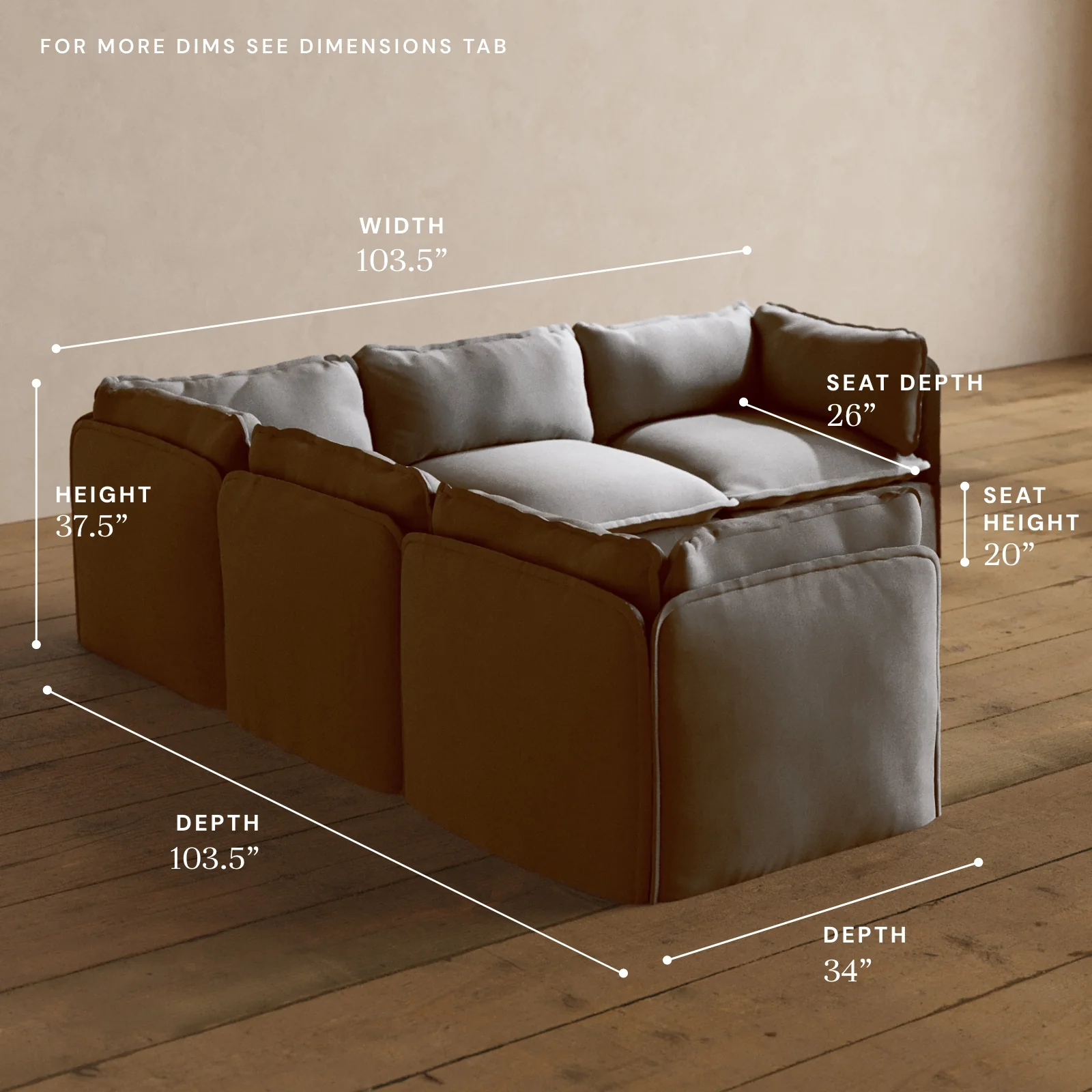 Modular Washable 5-Seater Corner Sectional in Pumice | Deluxe+ Seat | Cloud Pillow - Image 5
