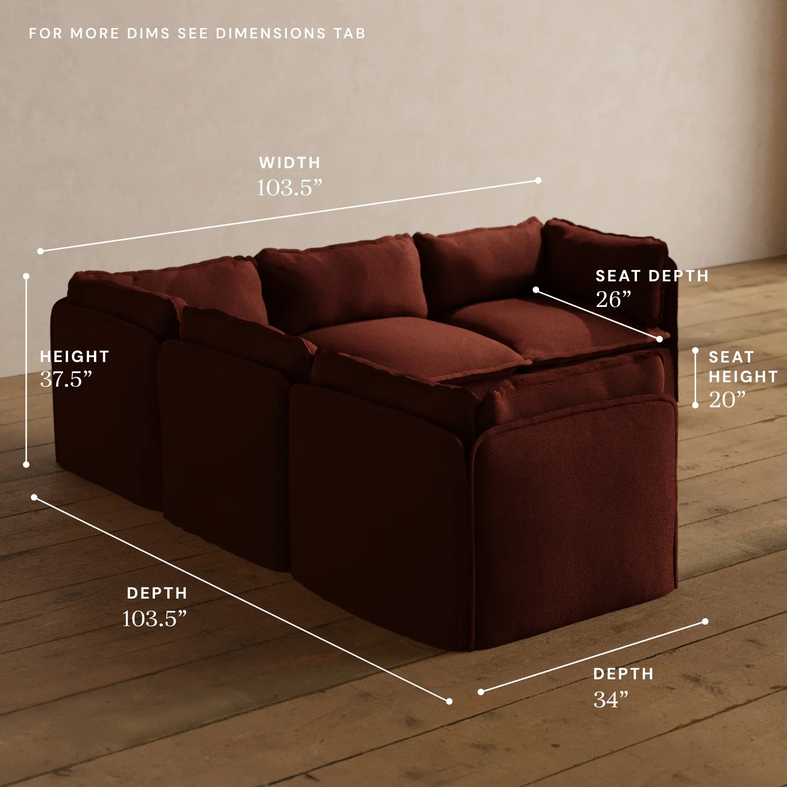 Modular Washable 5-Seater Corner Sectional in Rust | Deluxe+ Seat | Cloud Pillow - Image 5