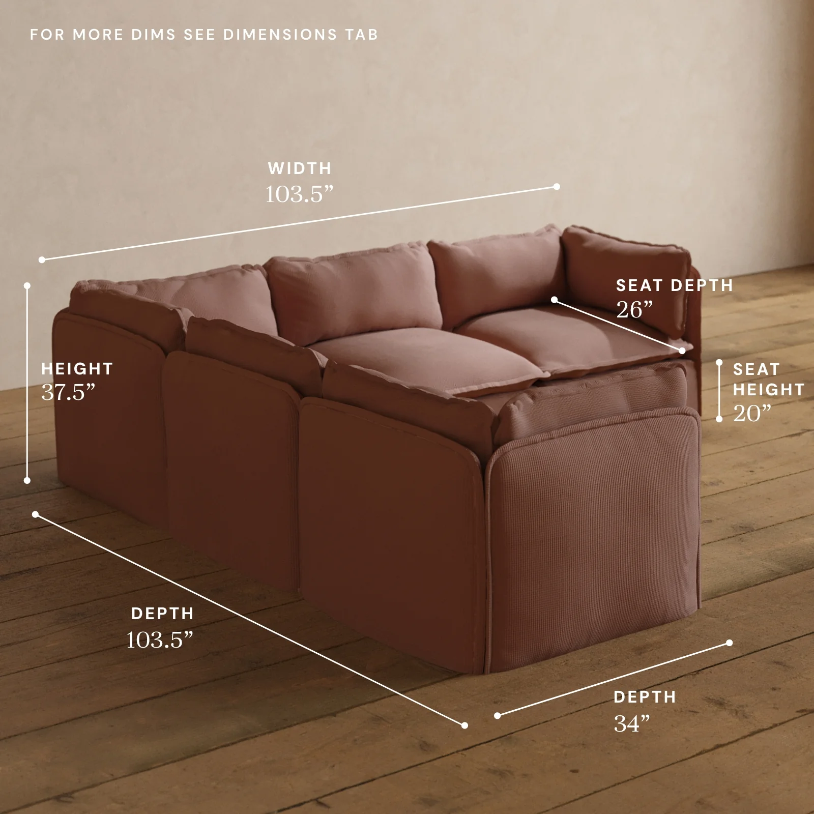 Modular Washable 5-Seater Corner Sectional in Sakura | Memorix+ Seat | Contour Pillow - Image 5