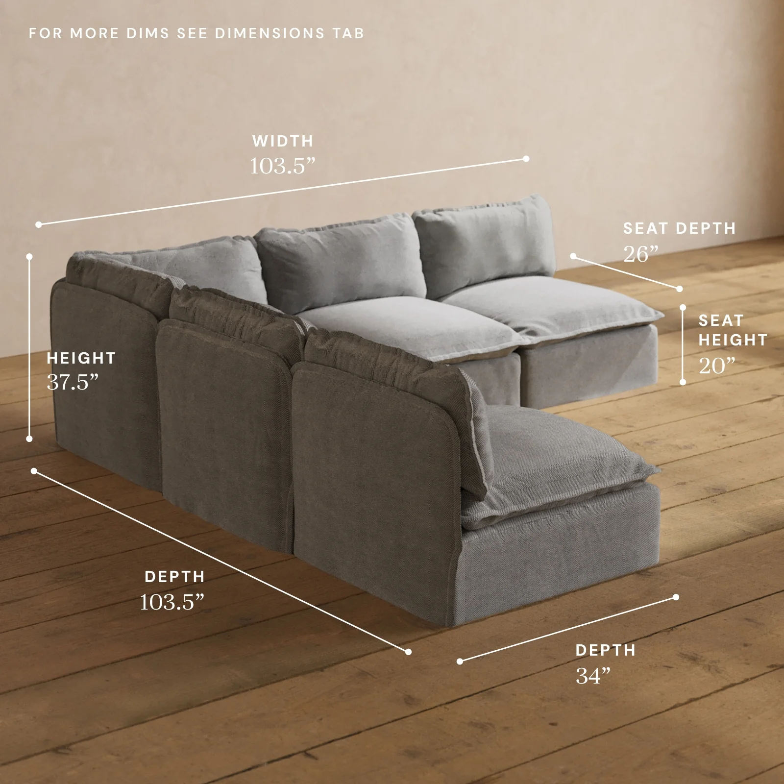 Modular Washable 5-Seater Open-Ends Corner Sectional in Ash | Deluxe+ Seat | Cloud Pillow - Image 5