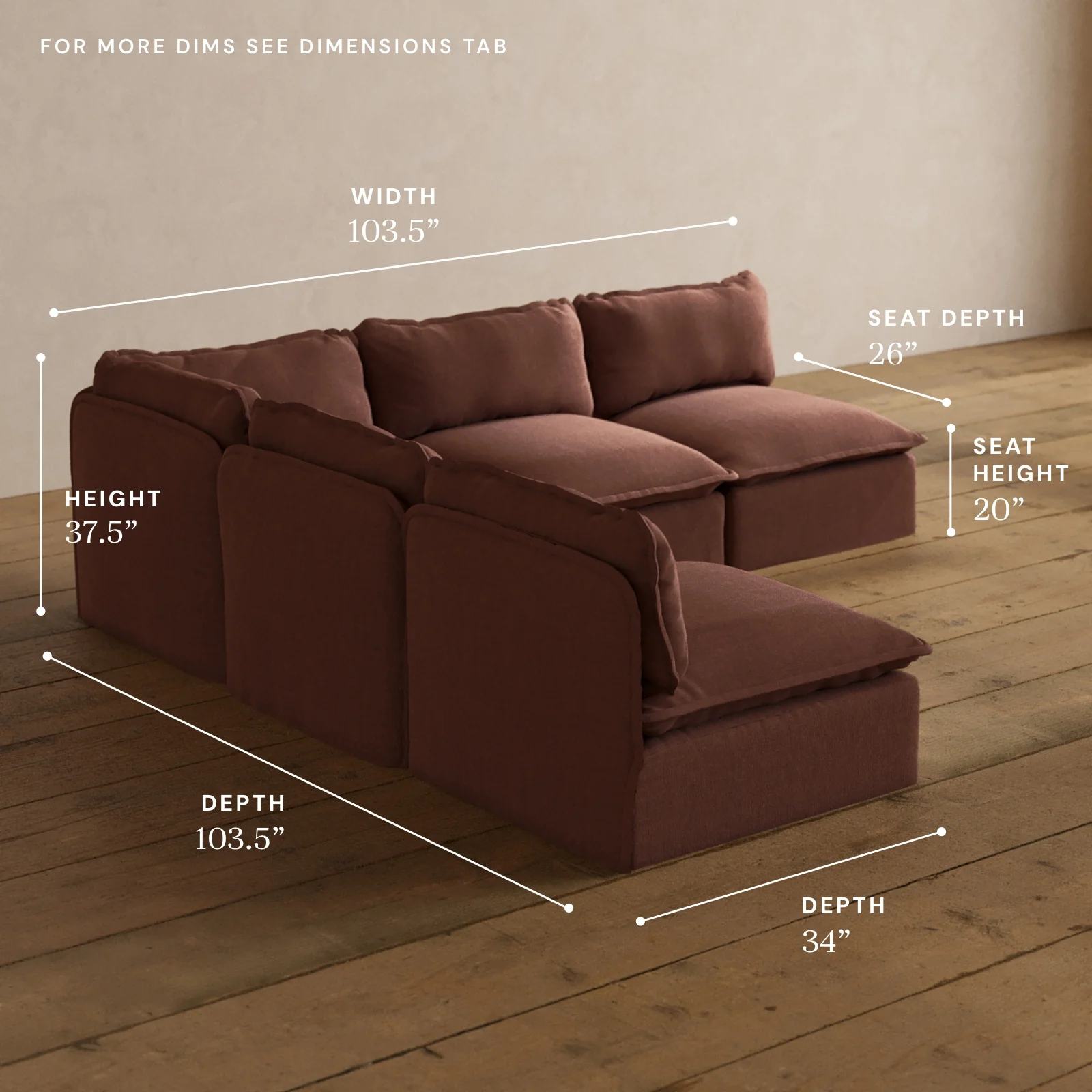 Modular Washable 5-Seater Open-Ends Corner Sectional in Chestnut | Memorix+ Seat | Contour Pillow - Image 5
