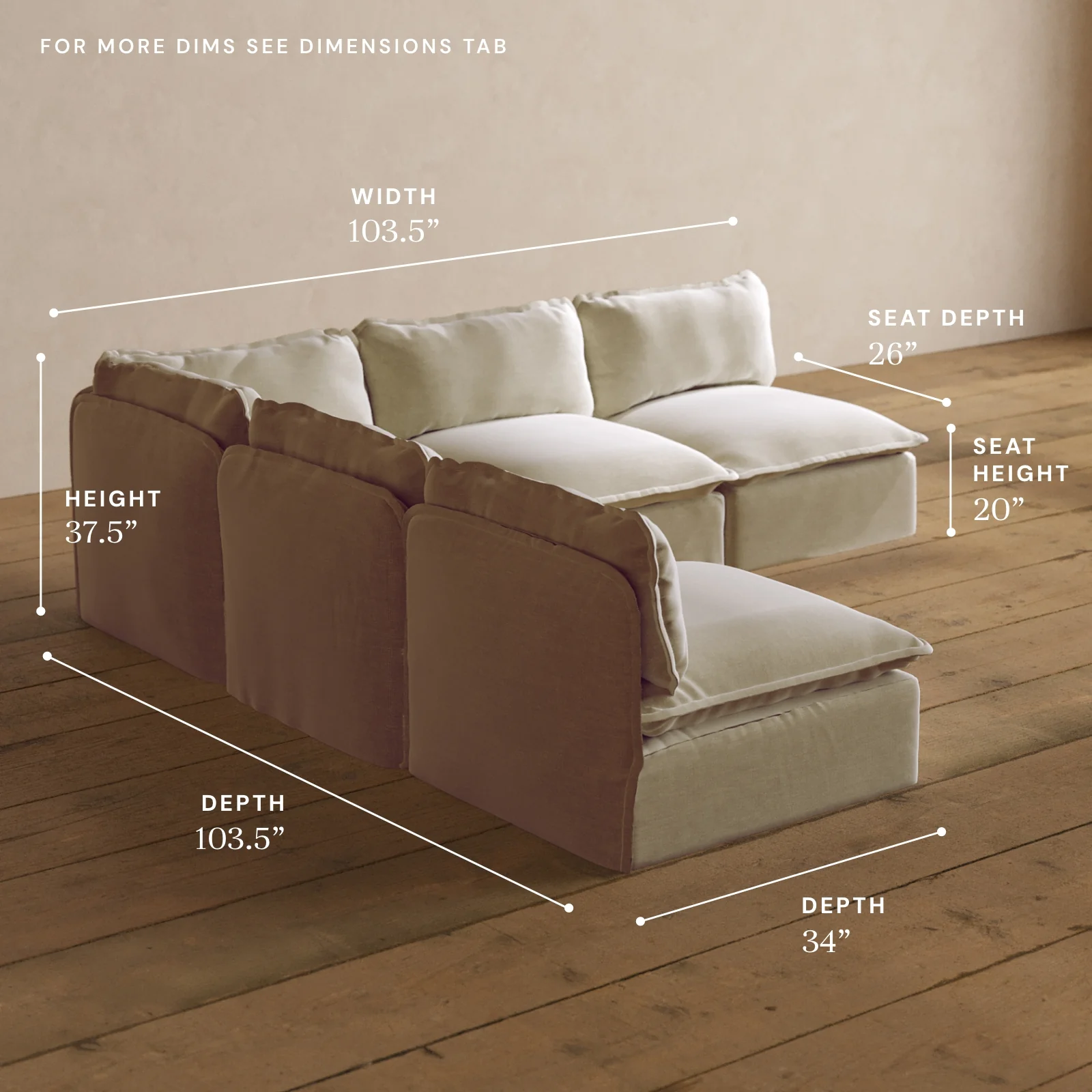 Modular Washable 5-Seater Open-Ends Corner Sectional in Coco | Deluxe+ Seat | Cloud Pillow - Image 5