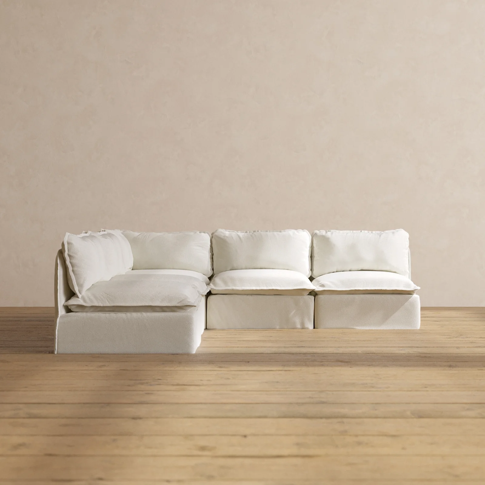 Modular Washable 5-Seater Open-Ends Corner Sectional in Eggshell | Deluxe+ Seat | Cloud Pillow