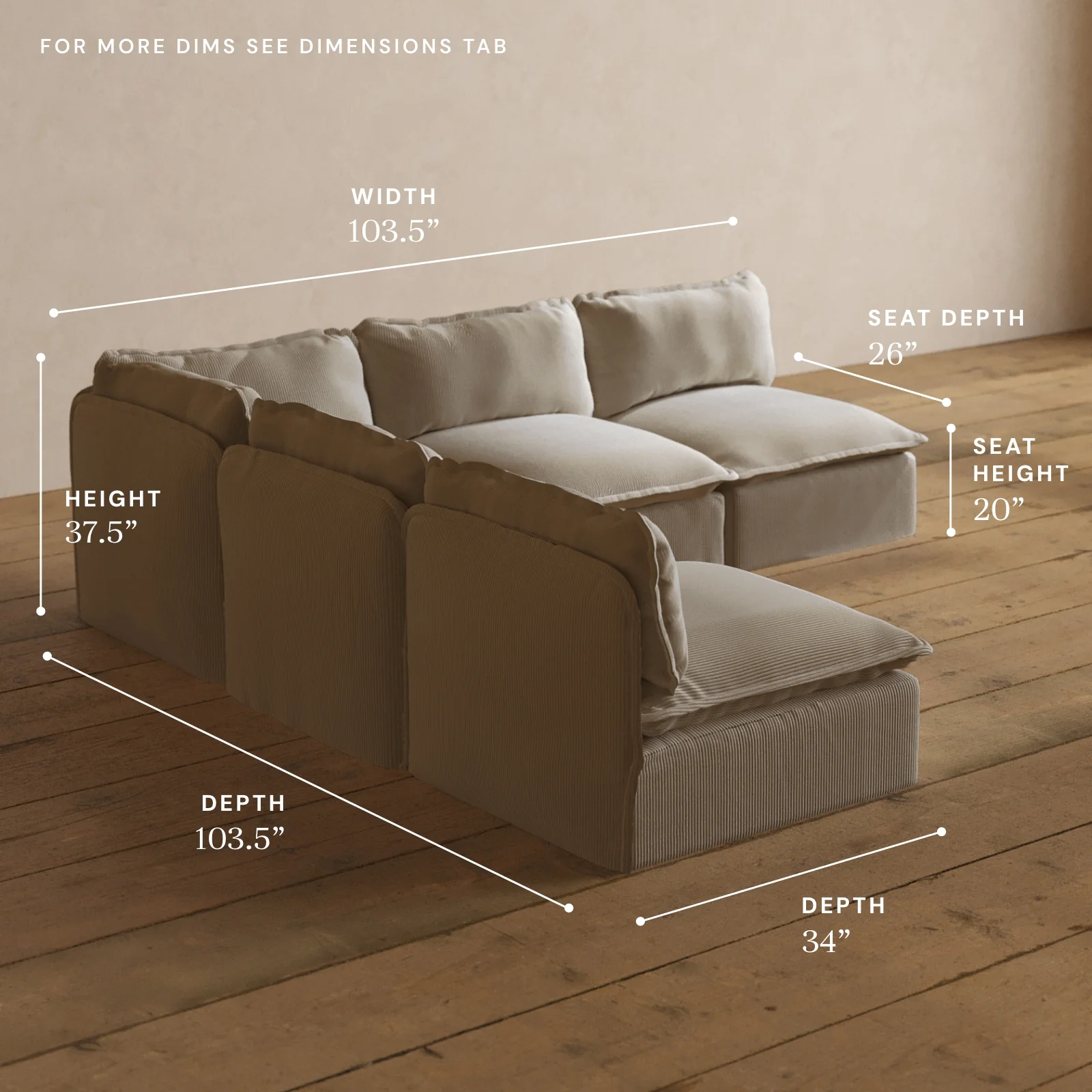 Modular Washable 5-Seater Open-Ends Corner Sectional in Milk | Memorix+ Seat | Contour Pillow - Image 5