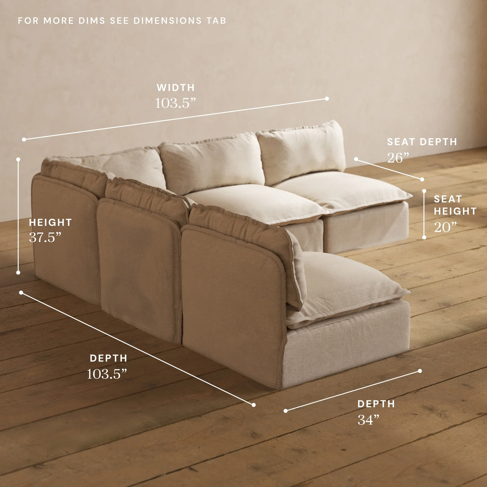 Modular Washable 5-Seater Open-Ends Corner Sectional in Oat | Memorix+ Seat | Contour Pillow - Image 5