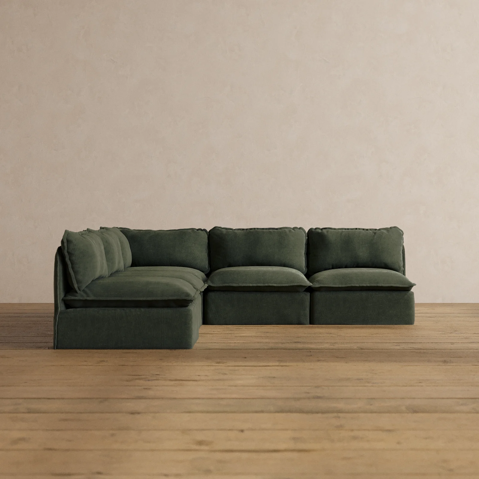 Modular Washable 5-Seater Open-Ends Corner Sectional in Olivine | Memorix+ Seat | Contour Pillow