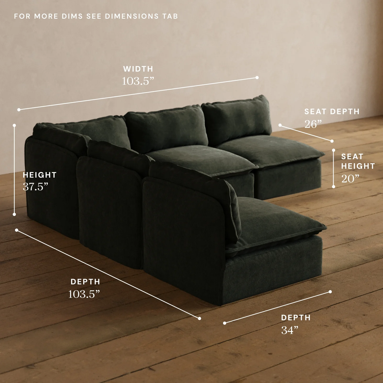 Modular Washable 5-Seater Open-Ends Corner Sectional in Olivine | Memorix+ Seat | Contour Pillow - Image 5