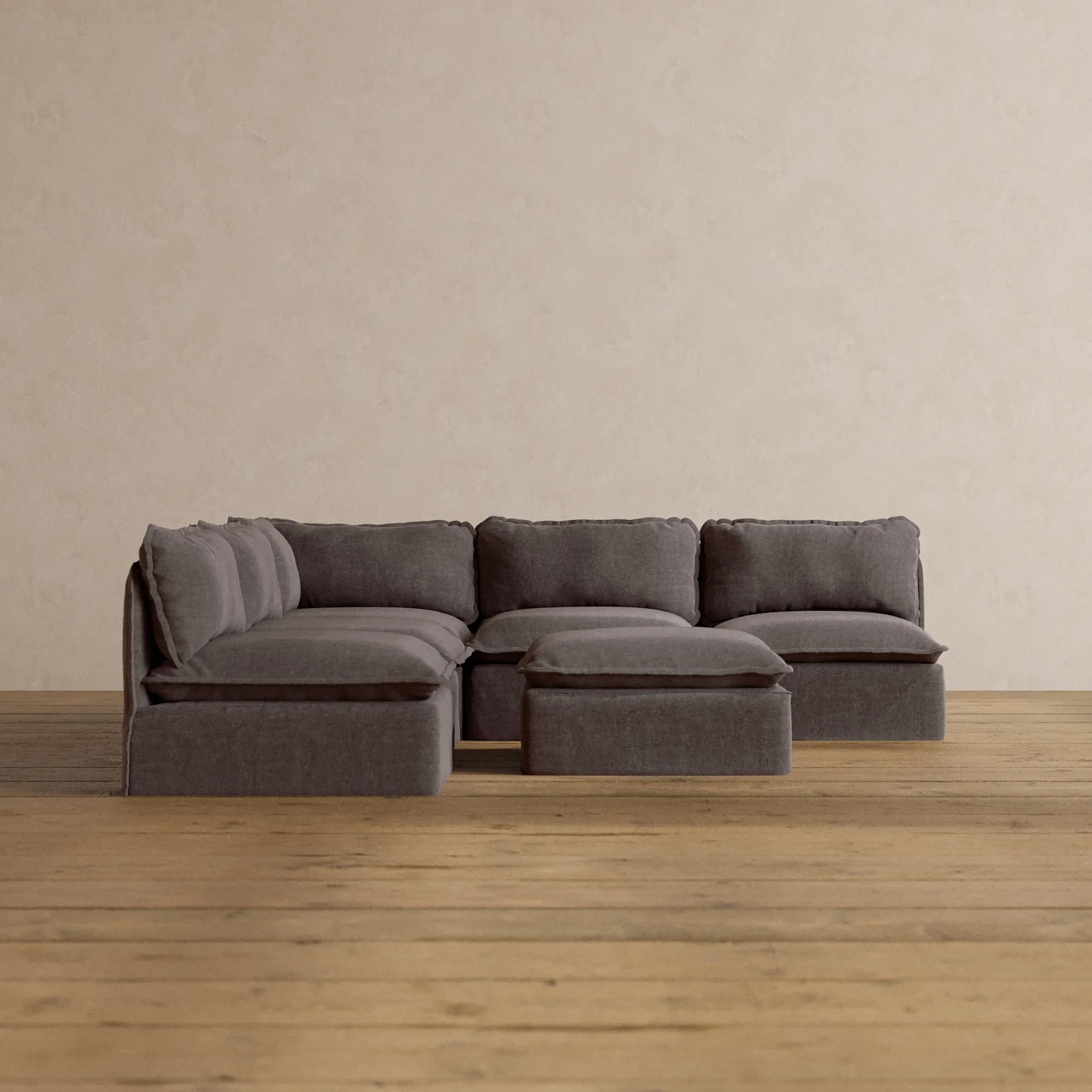 Modular Washable 5-Seater Open-Ends Corner Sectional + Ottoman in Caviar | Deluxe+ Seat | Cloud Pillow