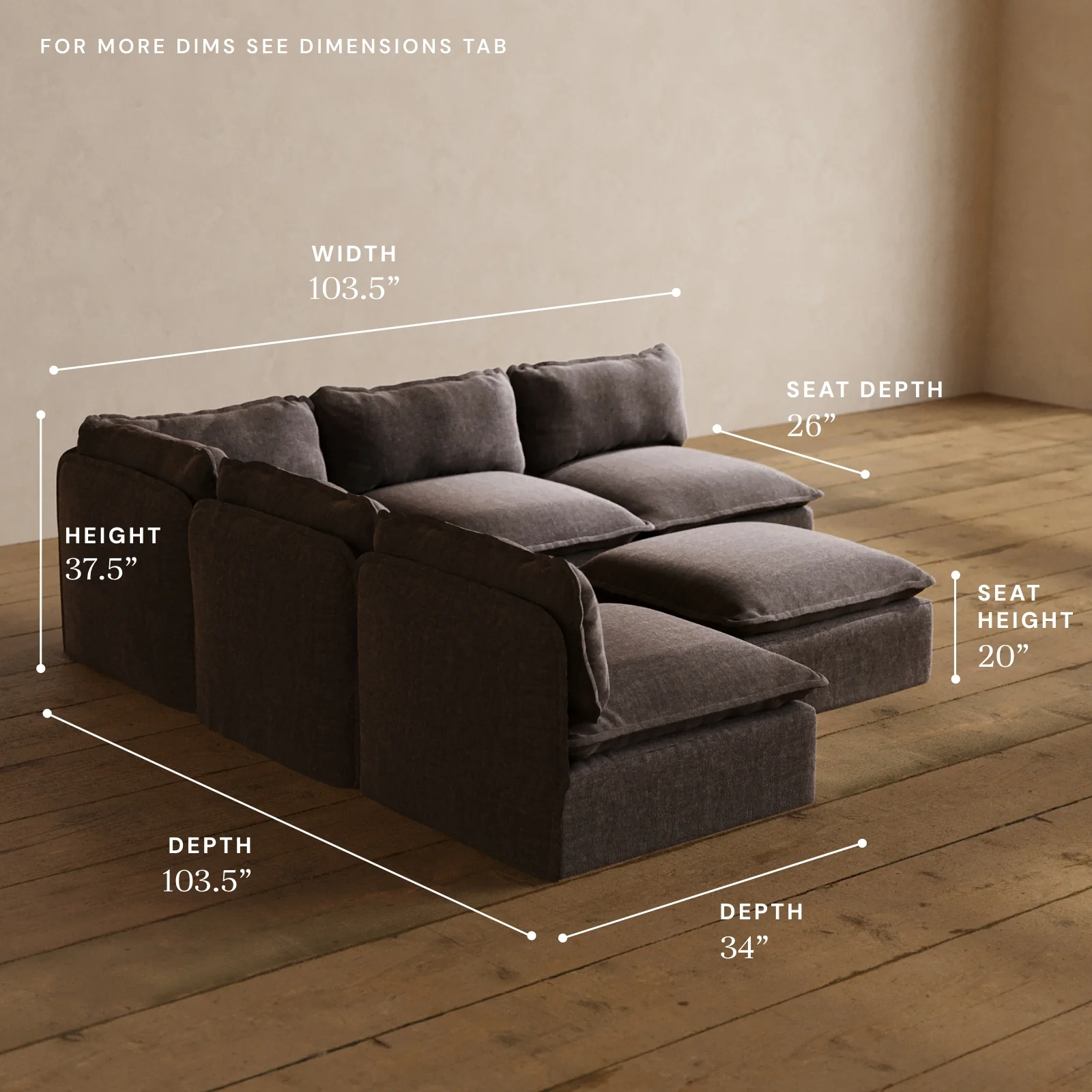 Modular Washable 5-Seater Open-Ends Corner Sectional + Ottoman in Caviar | Memorix+ Seat | Contour Pillow - Image 5