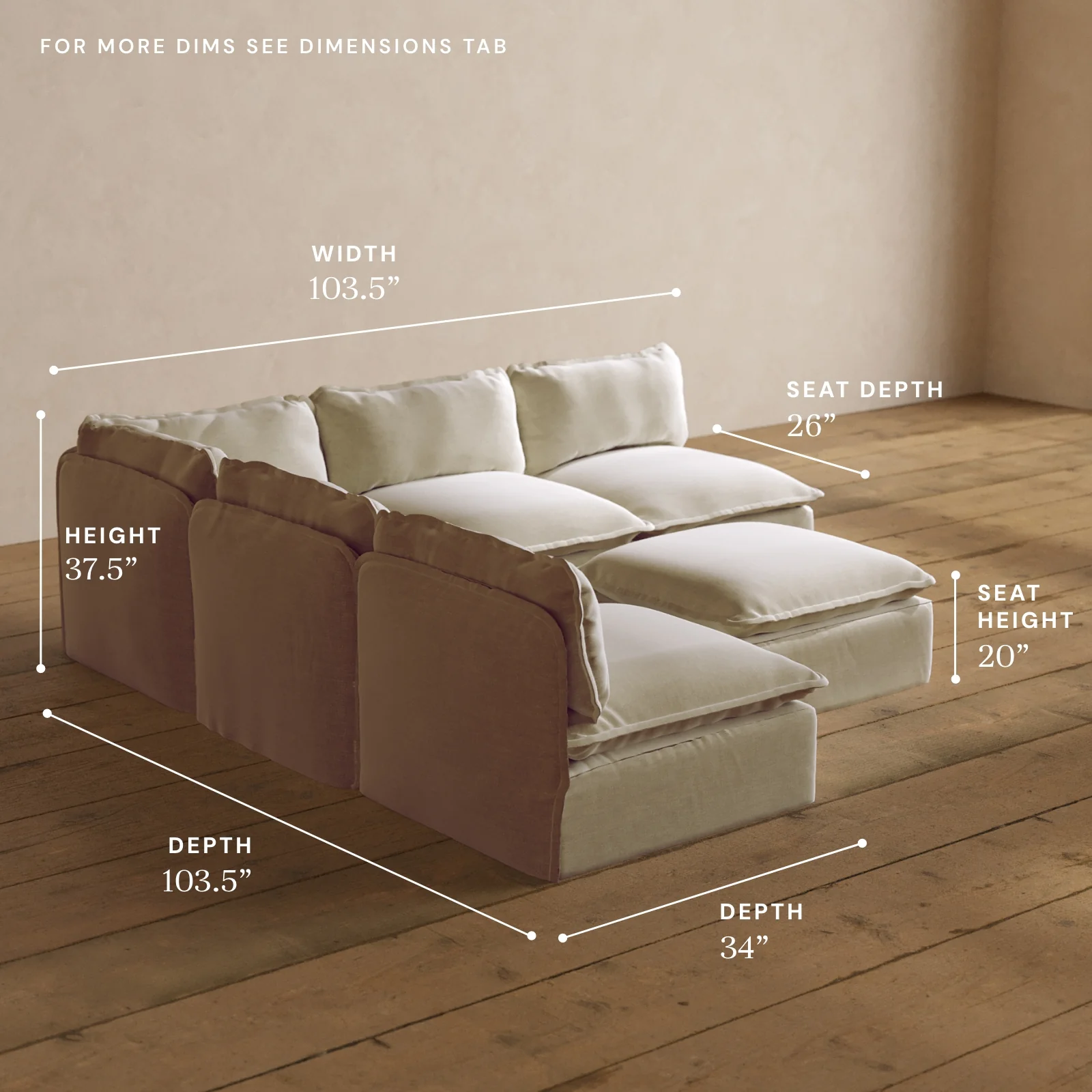 Modular Washable 5-Seater Open-Ends Corner Sectional + Ottoman in Coco | Deluxe+ Seat | Cloud Pillow - Image 5
