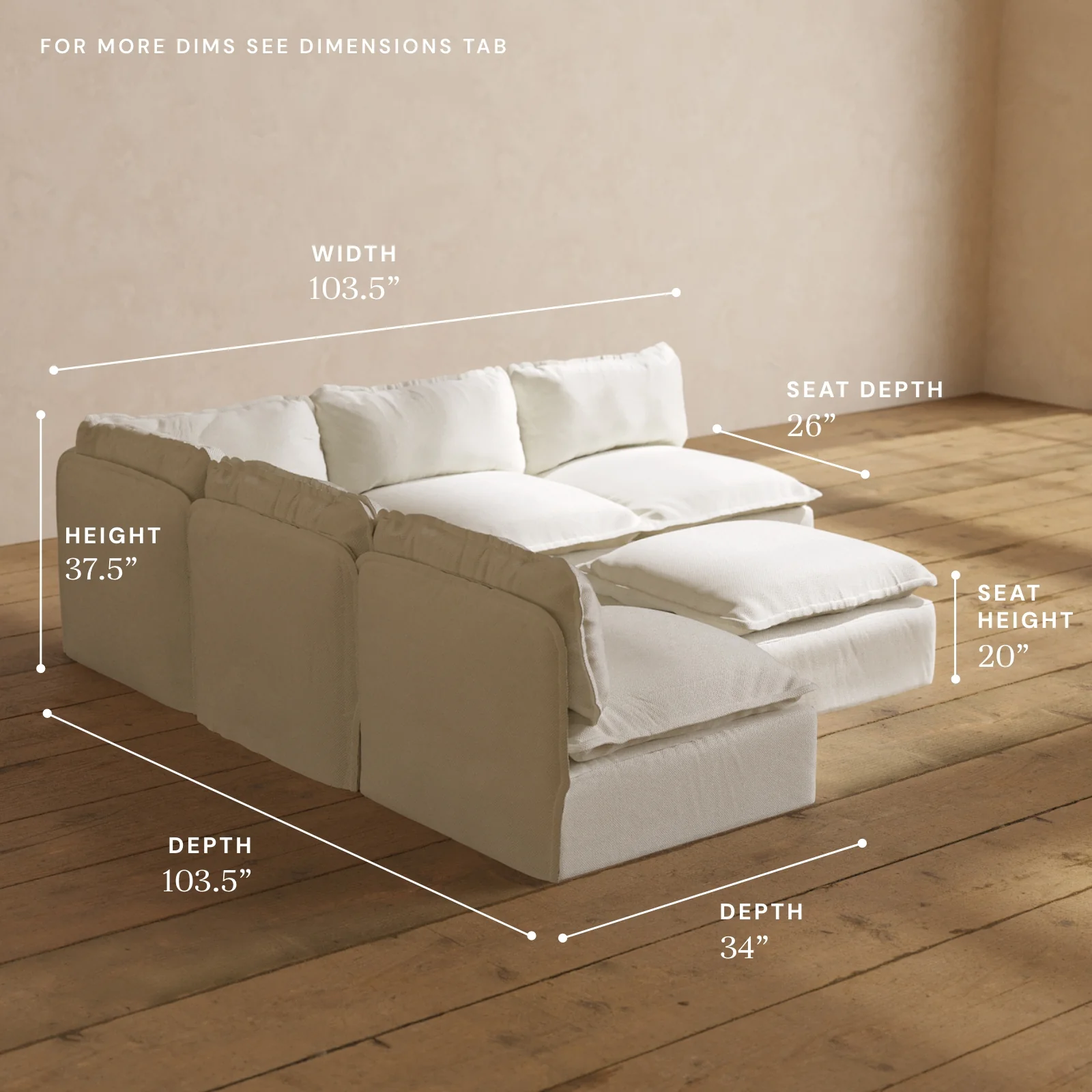Modular Washable 5-Seater Open-Ends Corner Sectional + Ottoman in Eggshell | Memorix+ Seat | Contour Pillow - Image 5