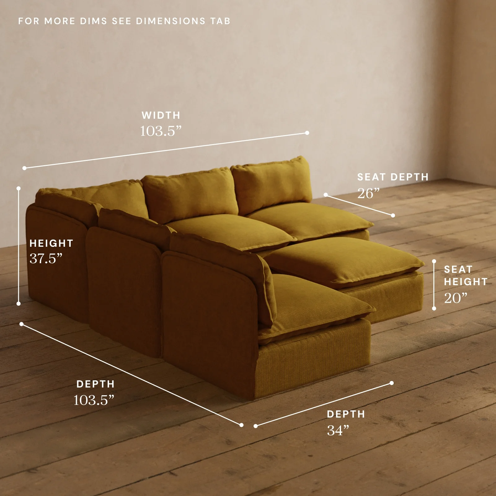 Modular Washable 5-Seater Open-Ends Corner Sectional + Ottoman in Kiiro | Deluxe+ Seat | Cloud Pillow - Image 5