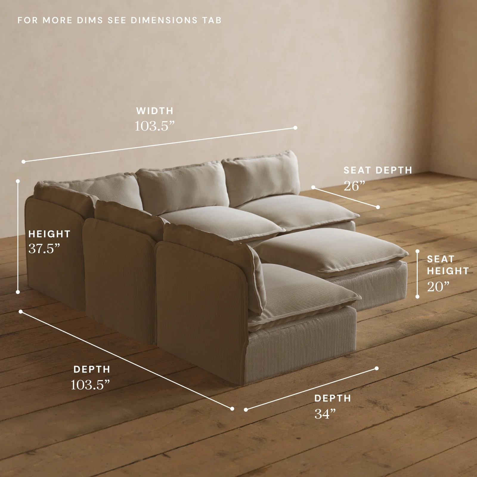 Modular Washable 5-Seater Open-Ends Corner Sectional + Ottoman in Milk | Deluxe+ Seat | Cloud Pillow - Image 5