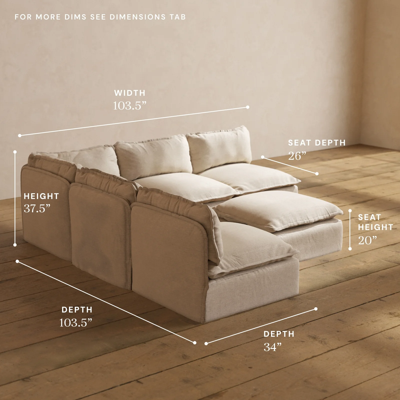 Modular Washable 5-Seater Open-Ends Corner Sectional + Ottoman in Oat | Memorix+ Seat | Contour Pillow - Image 5