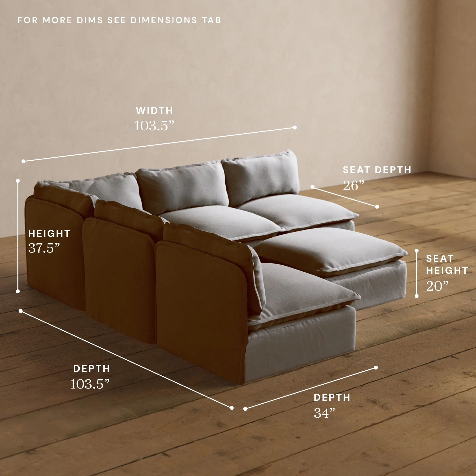 Modular Washable 5-Seater Open-Ends Corner Sectional + Ottoman in Pumice | Memorix+ Seat | Contour Pillow - Image 5