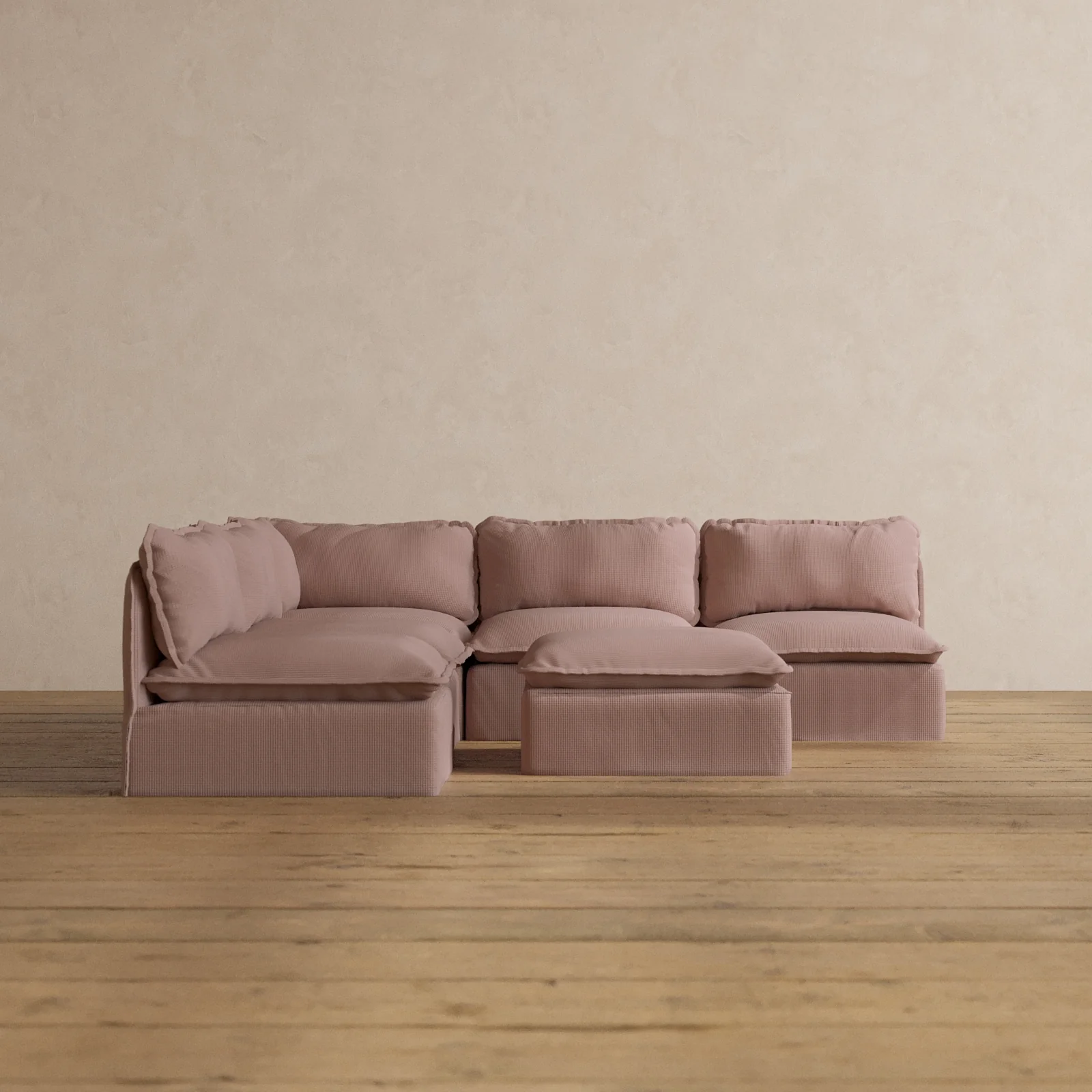 Modular Washable 5-Seater Open-Ends Corner Sectional + Ottoman in Sakura | Memorix+ Seat | Contour Pillow