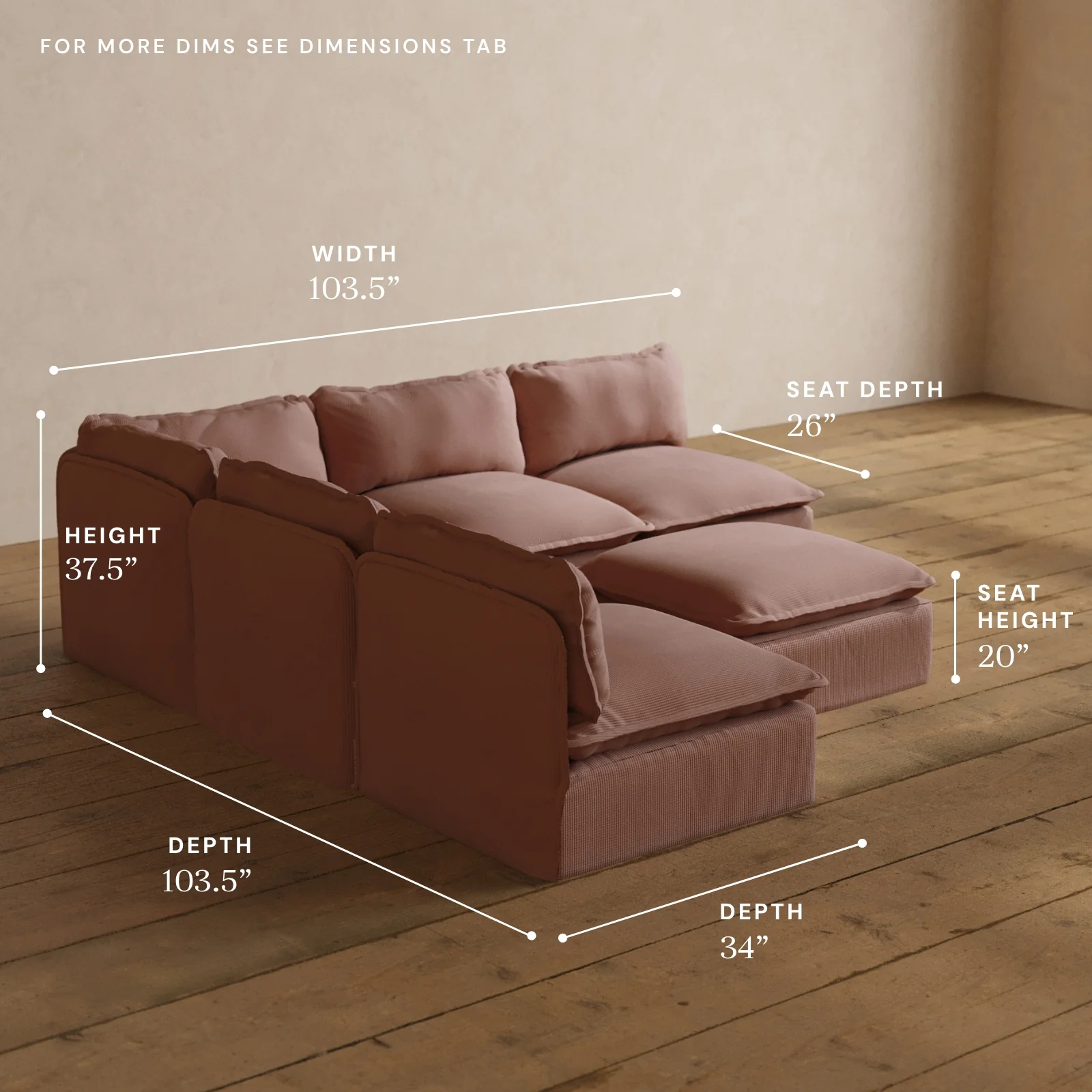 Modular Washable 5-Seater Open-Ends Corner Sectional + Ottoman in Sakura | Memorix+ Seat | Contour Pillow - Image 5