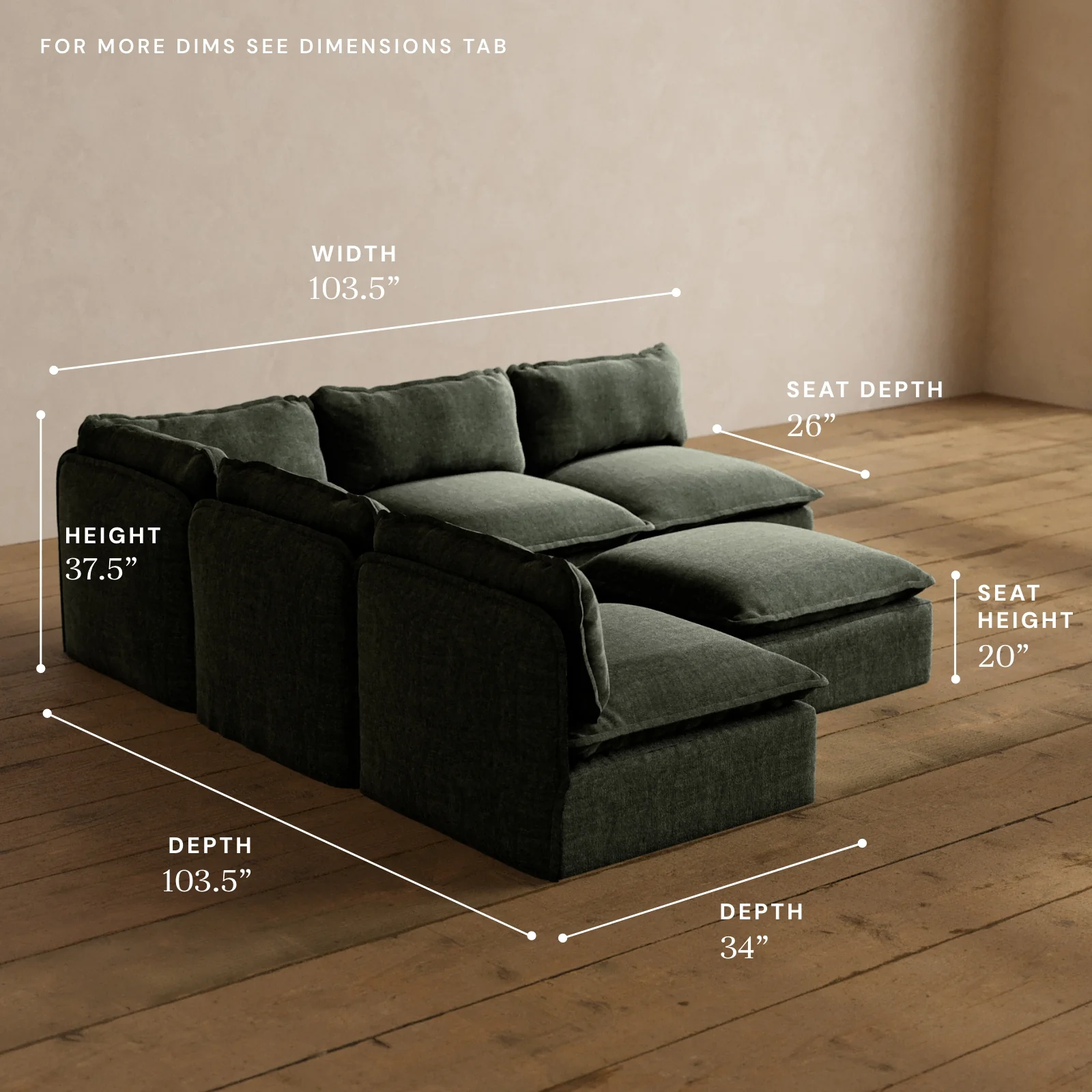 Modular Washable 5-Seater Open-Ends Corner Sectional + Ottoman in Willow | Deluxe+ Seat | Cloud Pillow - Image 5