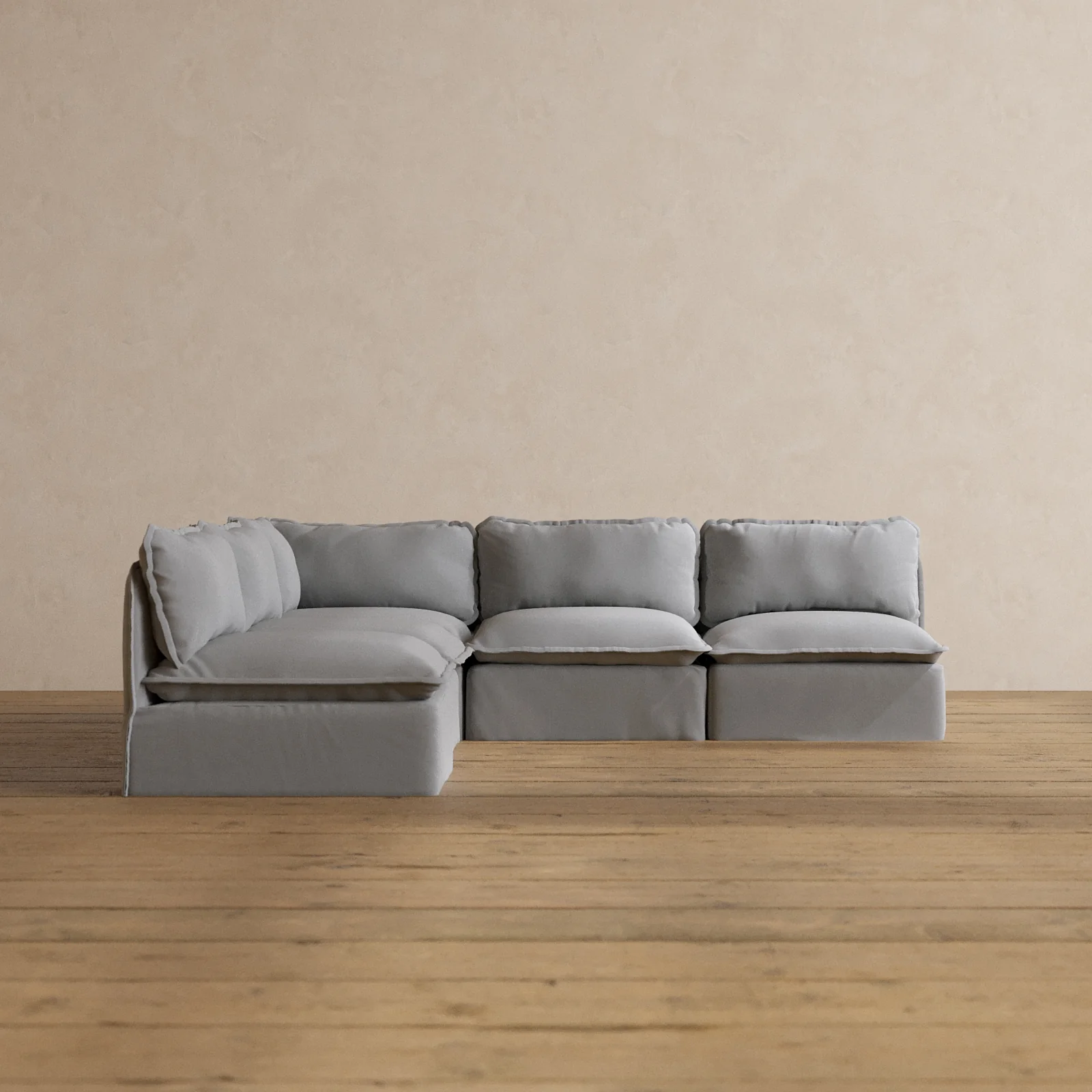 Modular Washable 5-Seater Open-Ends Corner Sectional in Pumice | Deluxe+ Seat | Cloud Pillow