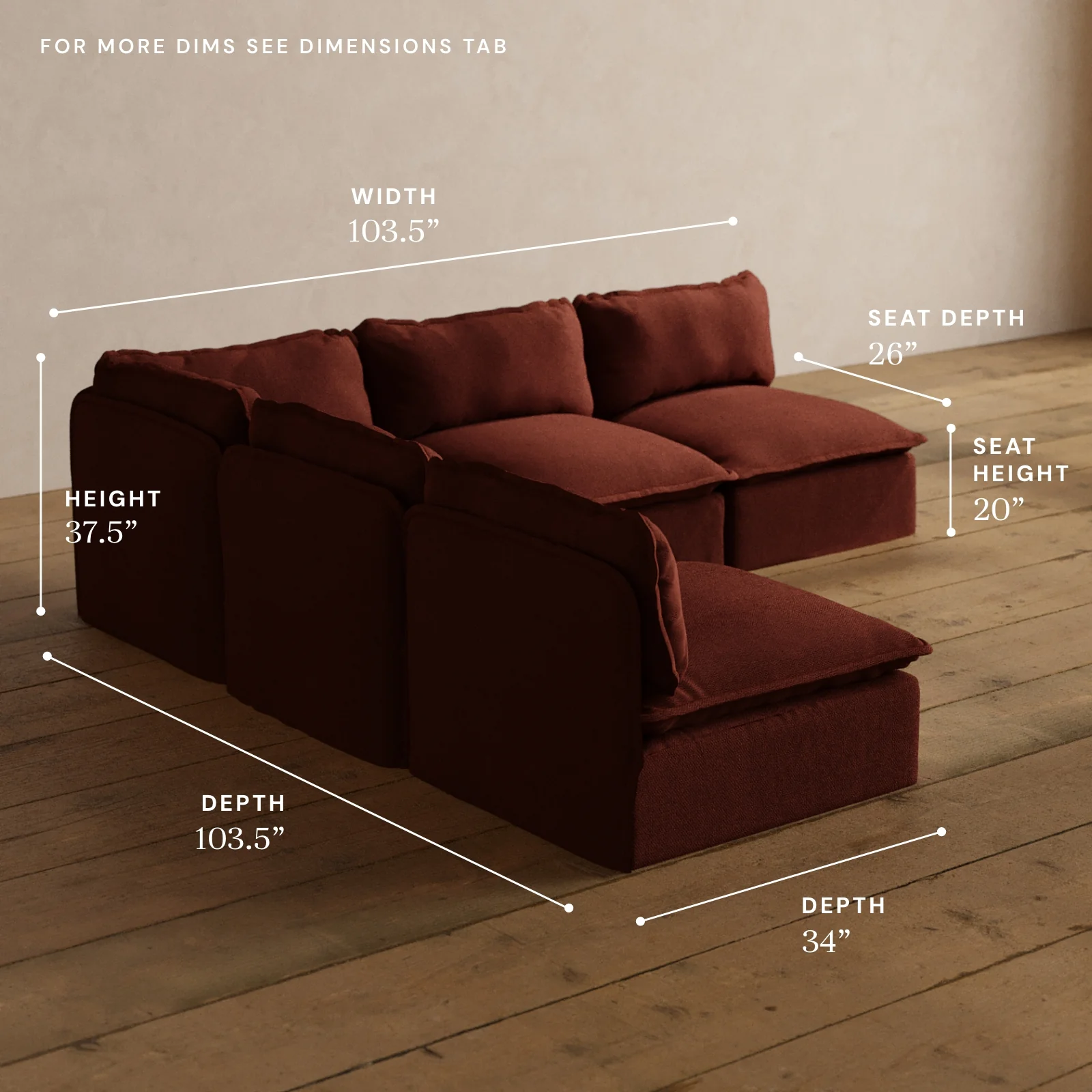 Modular Washable 5-Seater Open-Ends Corner Sectional in Rust | Memorix+ Seat | Contour Pillow - Image 5