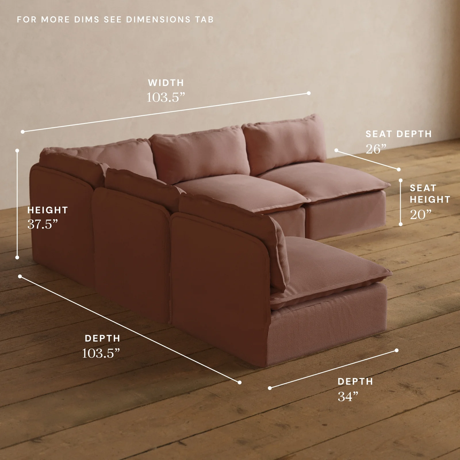 Modular Washable 5-Seater Open-Ends Corner Sectional in Sakura | Deluxe+ Seat | Cloud Pillow - Image 5