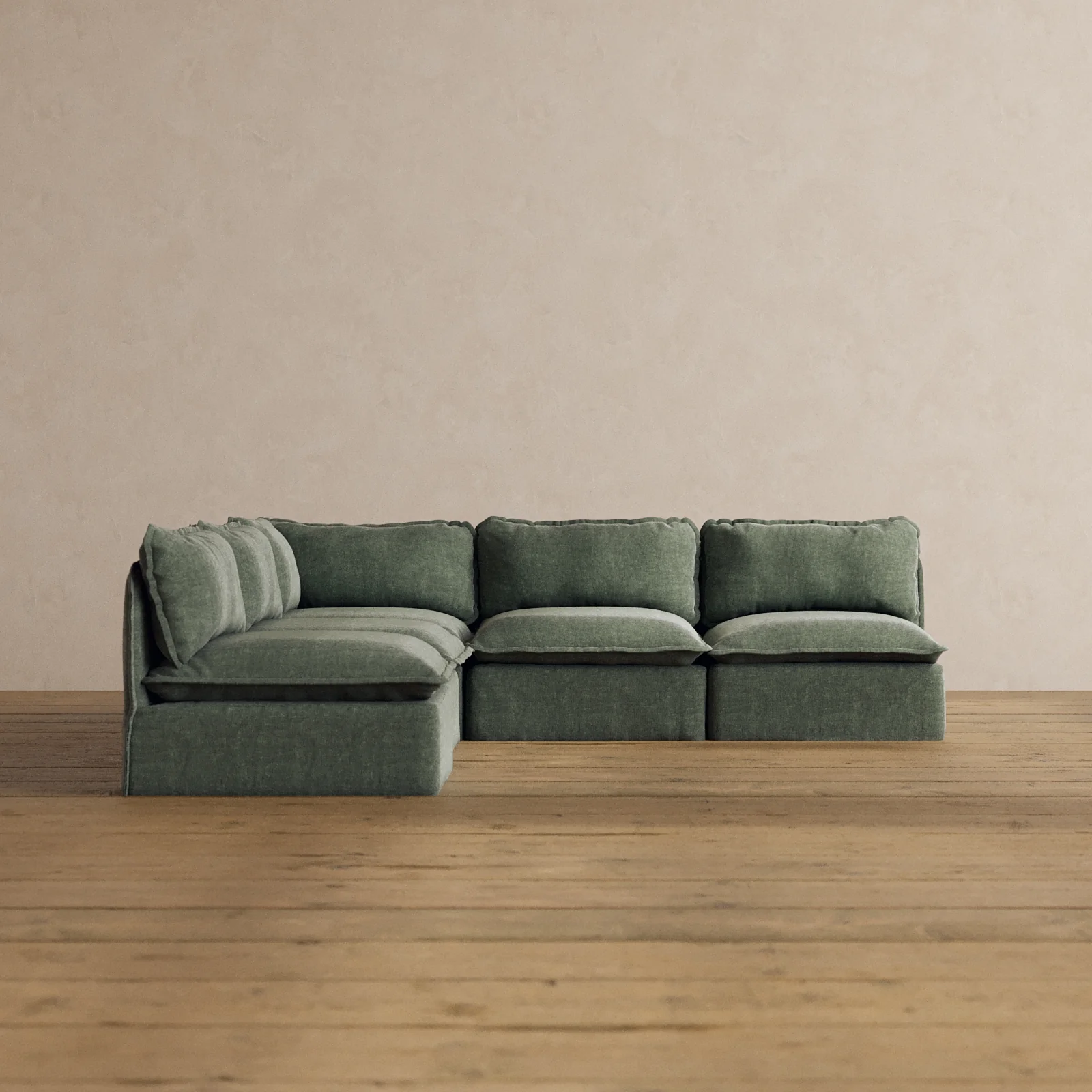Modular Washable 5-Seater Open-Ends Corner Sectional in Willow | Deluxe+ Seat | Cloud Pillow