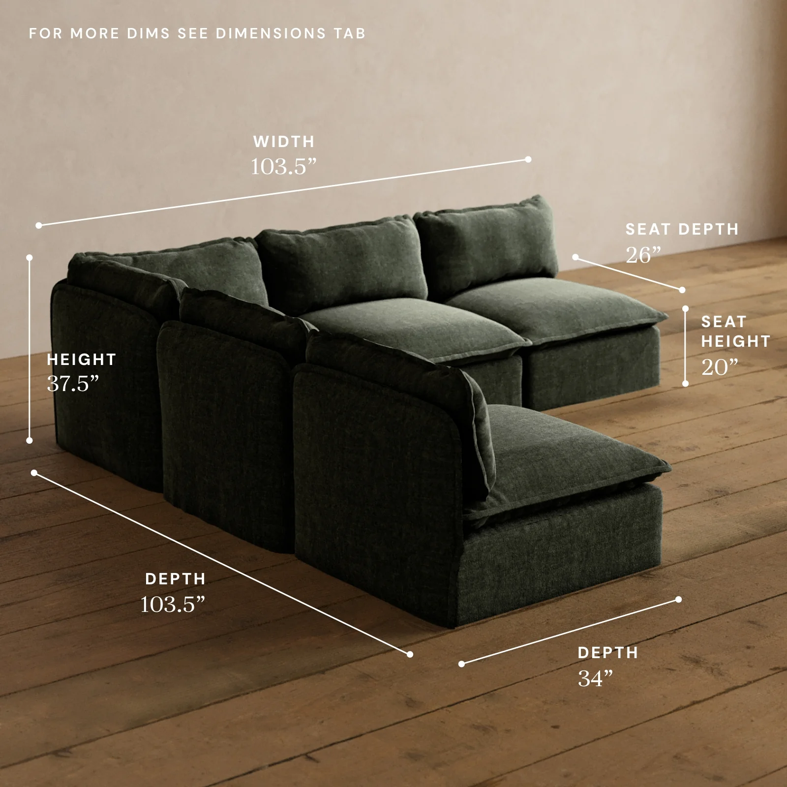 Modular Washable 5-Seater Open-Ends Corner Sectional in Willow | Deluxe+ Seat | Cloud Pillow - Image 5