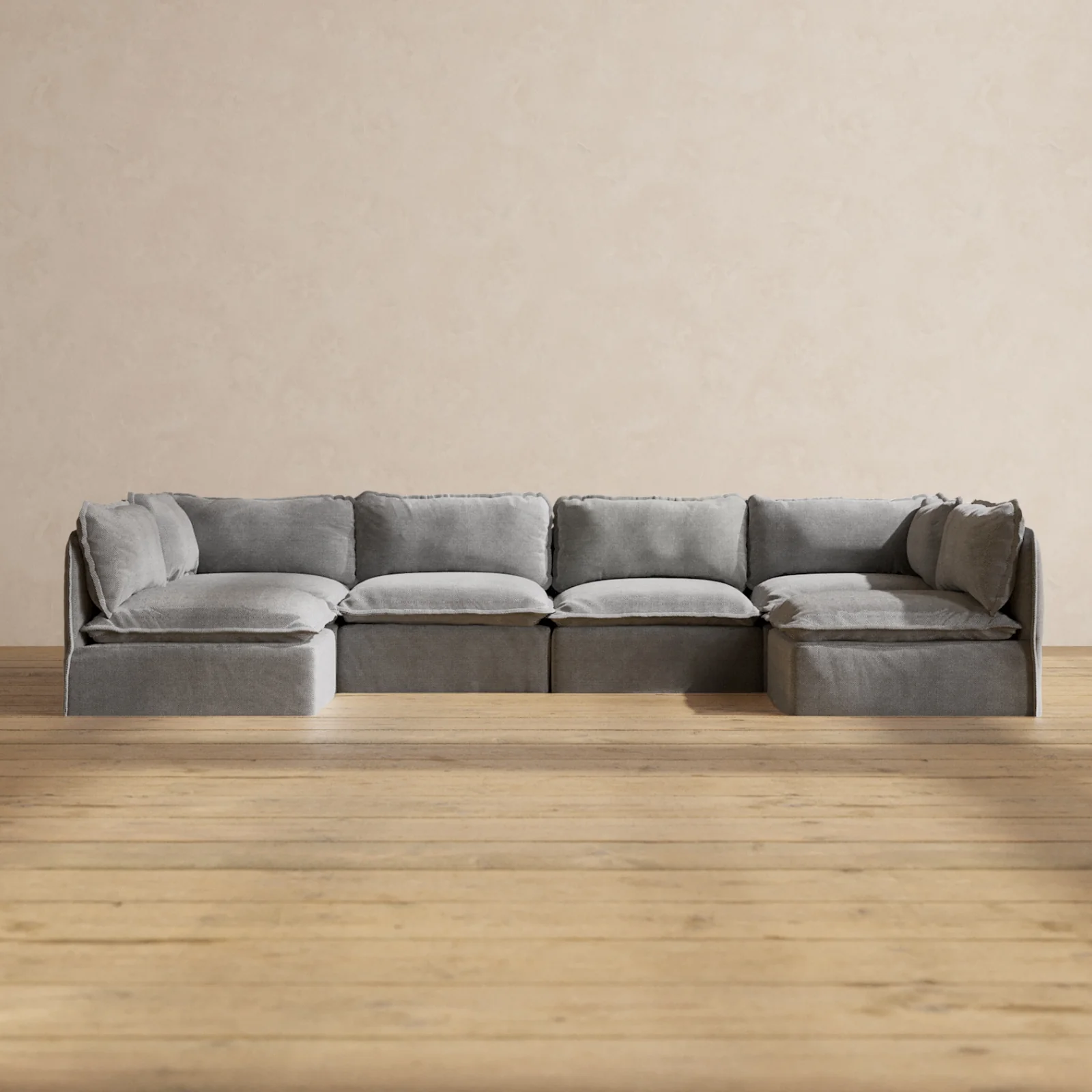 Modular Washable 6-Seater Open-Ends U-Sectional in Ash | Memorix+ Seat | Contour Pillow