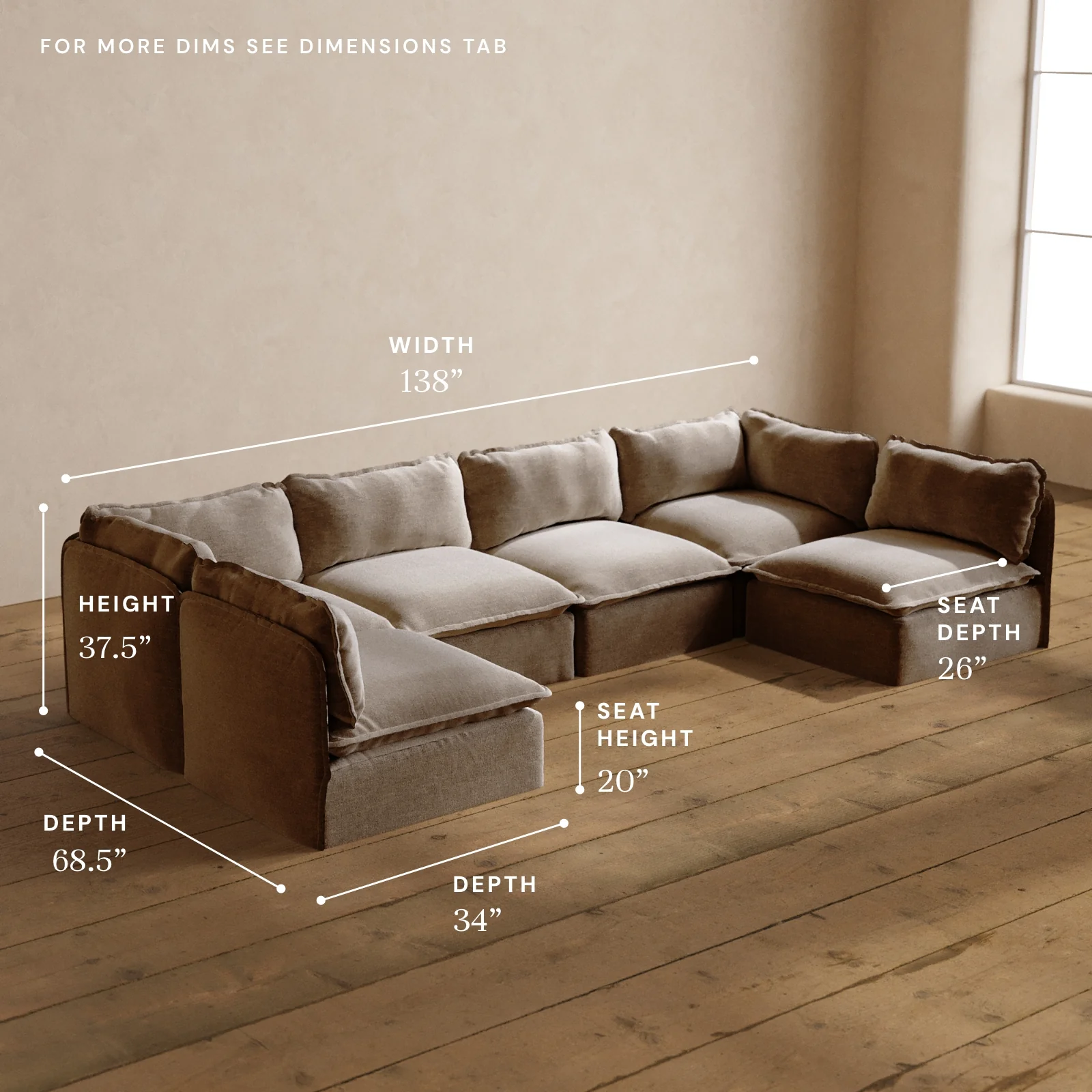 Modular Washable 6-Seater Open-Ends U-Sectional in Mist | Memorix+ Seat | Contour Pillow - Image 5