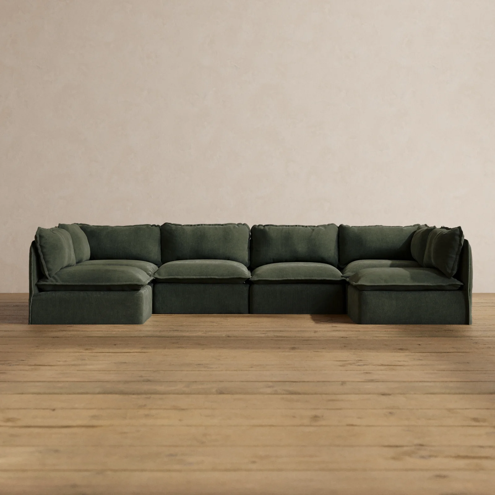 Modular Washable 6-Seater Open-Ends U-Sectional in Olivine | Deluxe+ Seat | Cloud Pillow