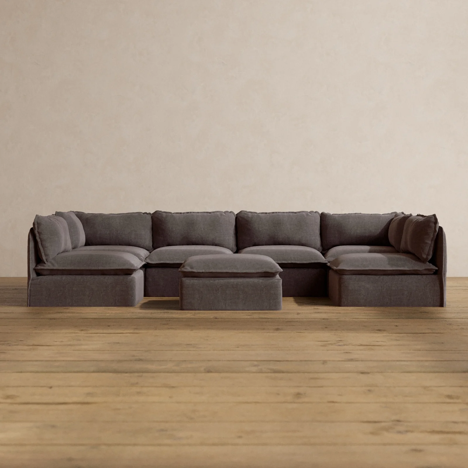 Modular Washable 6-Seater Open-Ends U-Sectional + Ottoman in Caviar | Memorix+ Seat | Contour Pillow