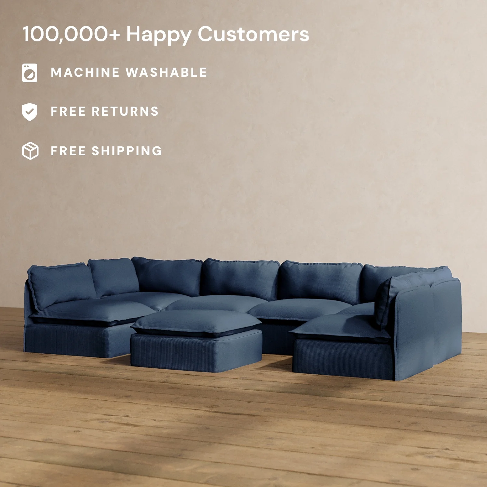 Modular Washable 6-Seater Open-Ends U-Sectional + Ottoman in Sumi | Memorix+ Seat | Contour Pillow - Image 2