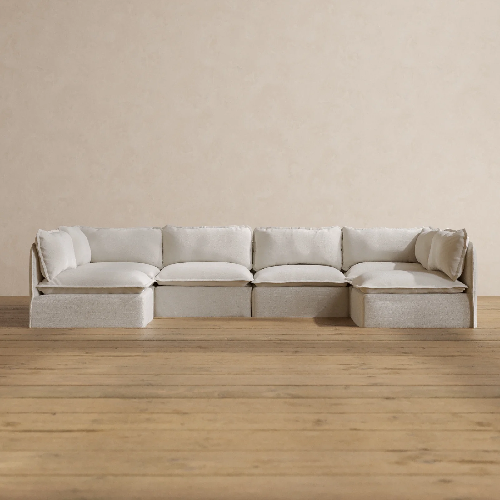 Modular Washable 6-Seater Open-Ends U-Sectional in Powder | Deluxe+ Seat | Cloud Pillow