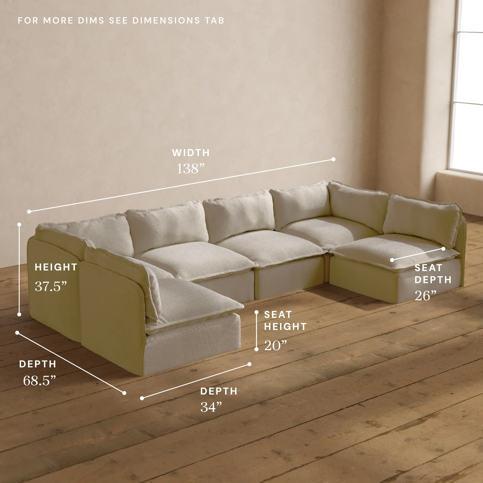 Modular Washable 6-Seater Open-Ends U-Sectional in Powder | Memorix+ Seat | Contour Pillow - Image 5