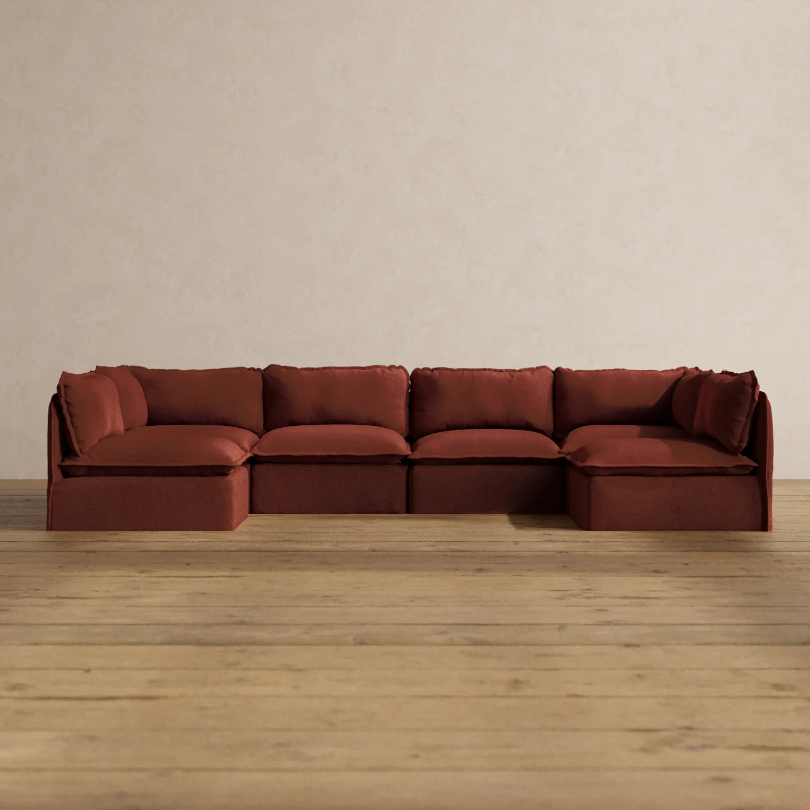 Modular Washable 6-Seater Open-Ends U-Sectional in Rust | Deluxe+ Seat | Cloud Pillow
