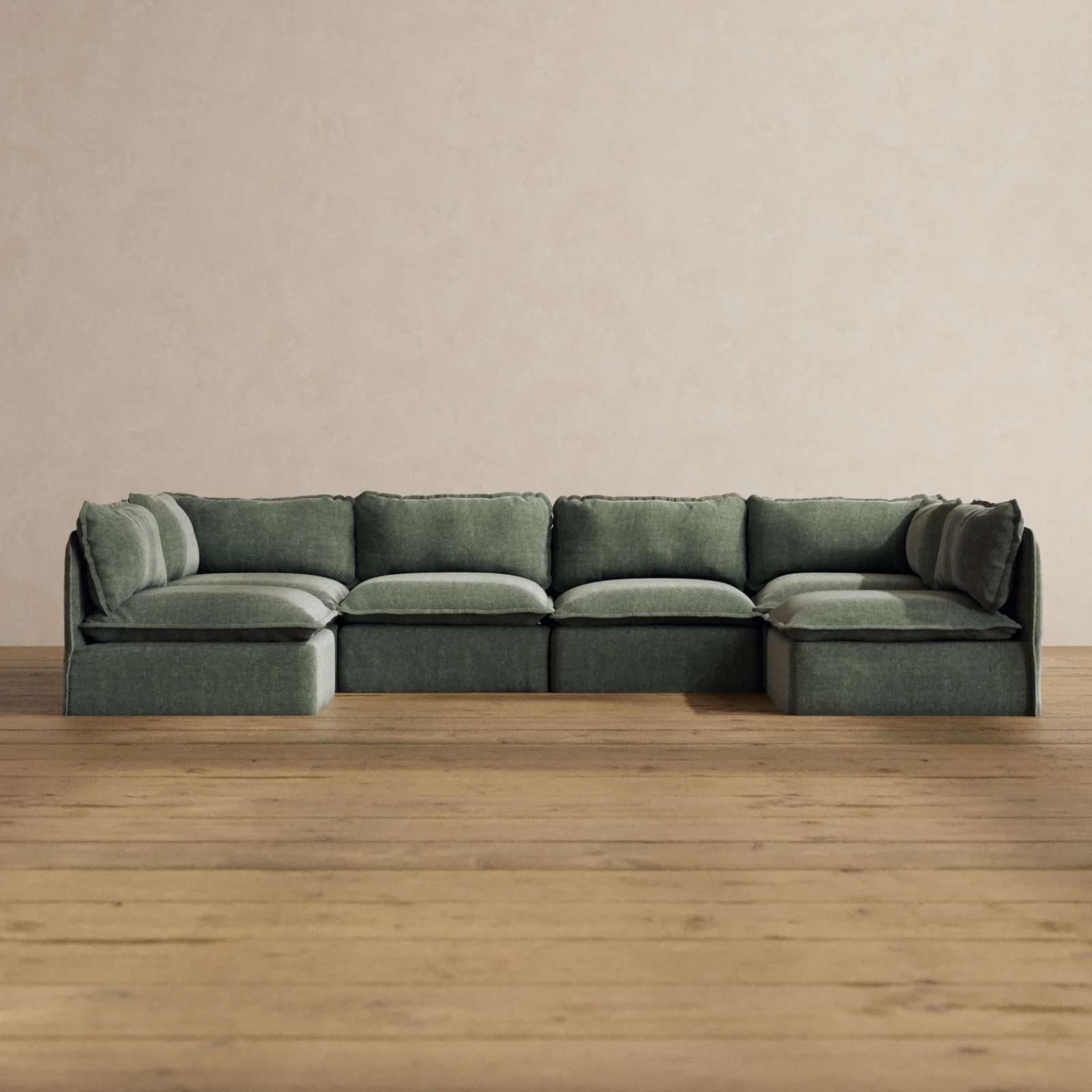 Modular Washable 6-Seater Open-Ends U-Sectional in Willow | Memorix+ Seat | Contour Pillow