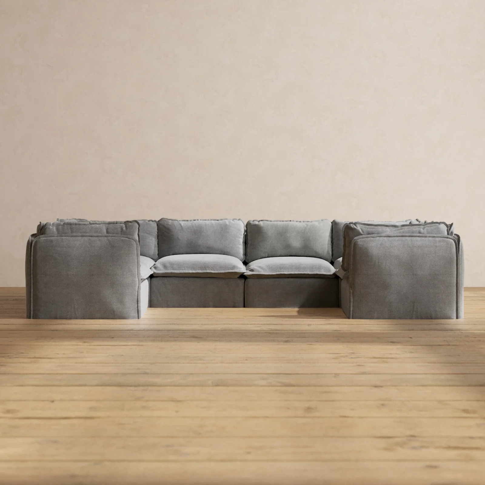 Modular Washable 6-Seater U-Sectional in Ash | Deluxe+ Seat | Cloud Pillow