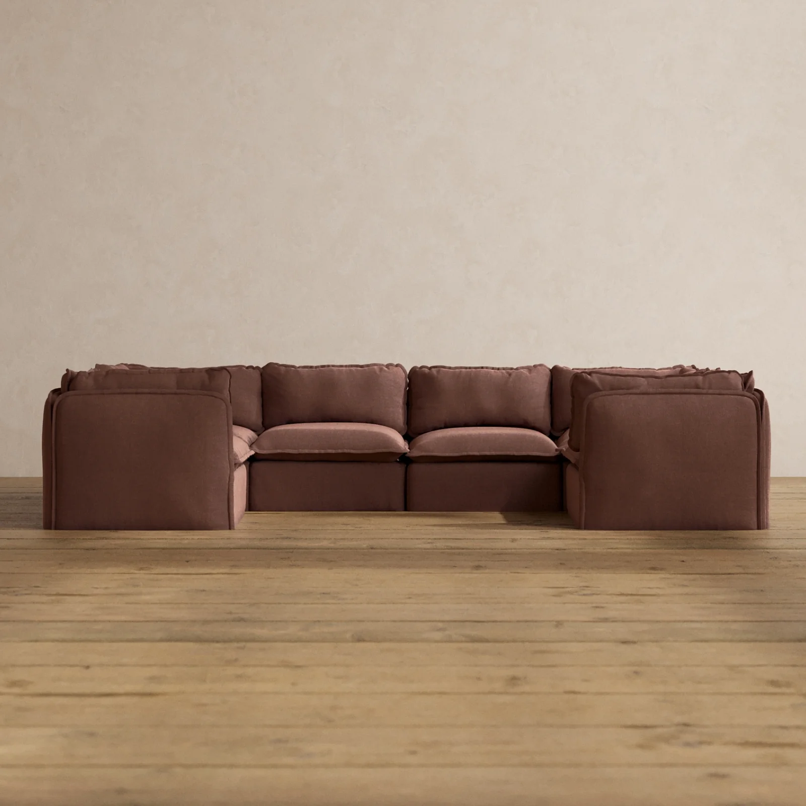 Modular Washable 6-Seater U-Sectional in Chestnut | Memorix+ Seat | Contour Pillow
