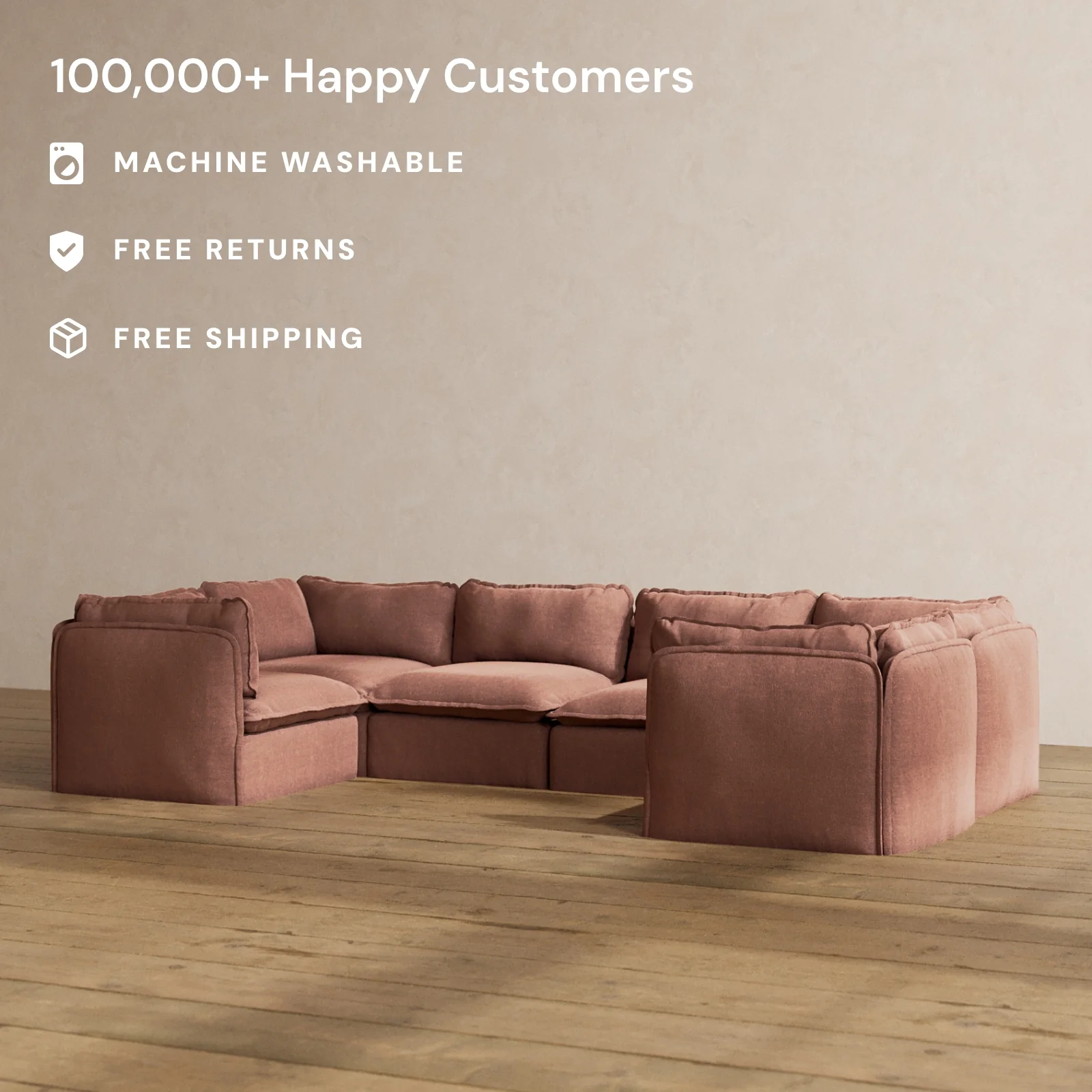 Modular Washable 6-Seater U-Sectional in Chestnut | Memorix+ Seat | Contour Pillow - Image 2