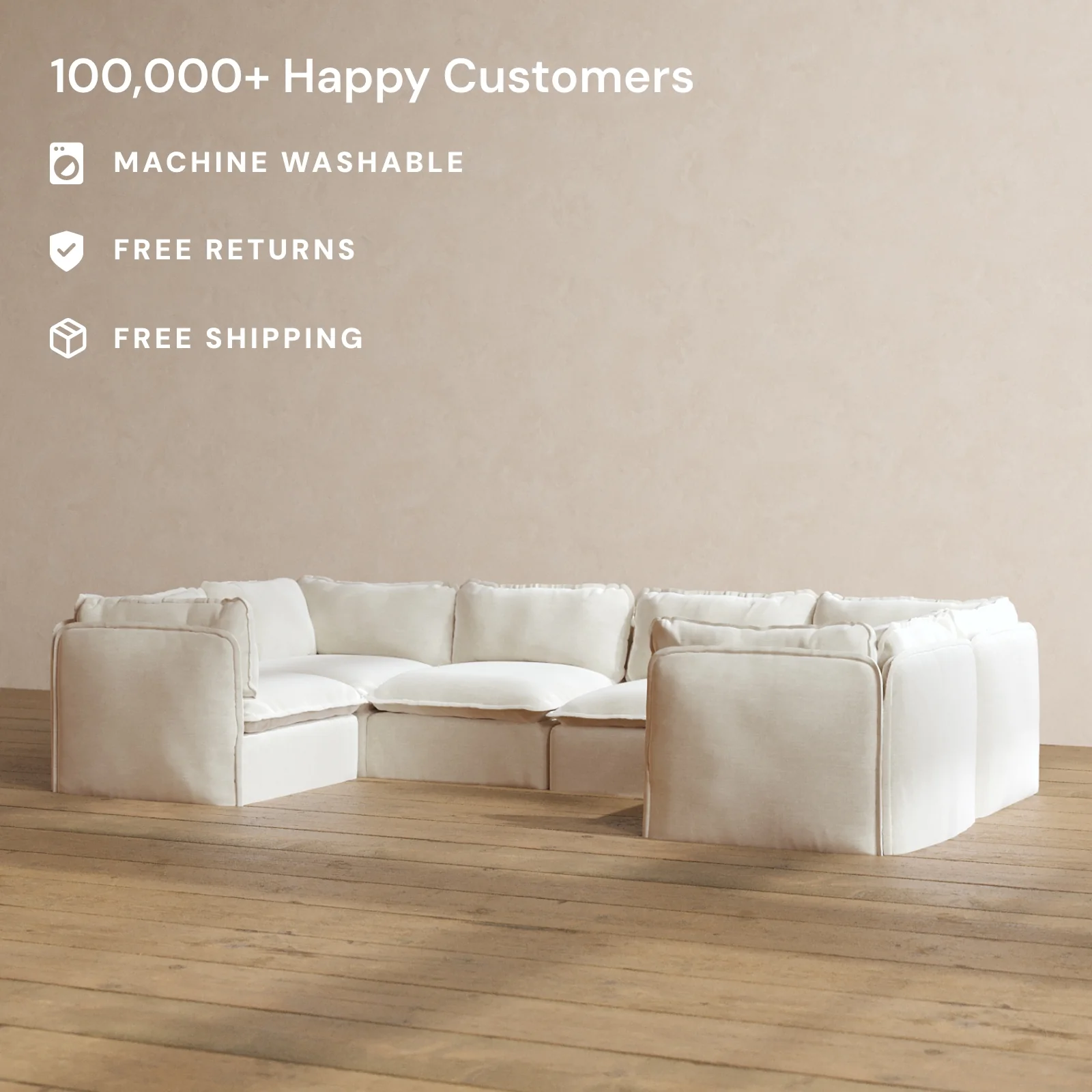 Modular Washable 6-Seater U-Sectional in Coco | Deluxe+ Seat | Cloud Pillow - Image 2