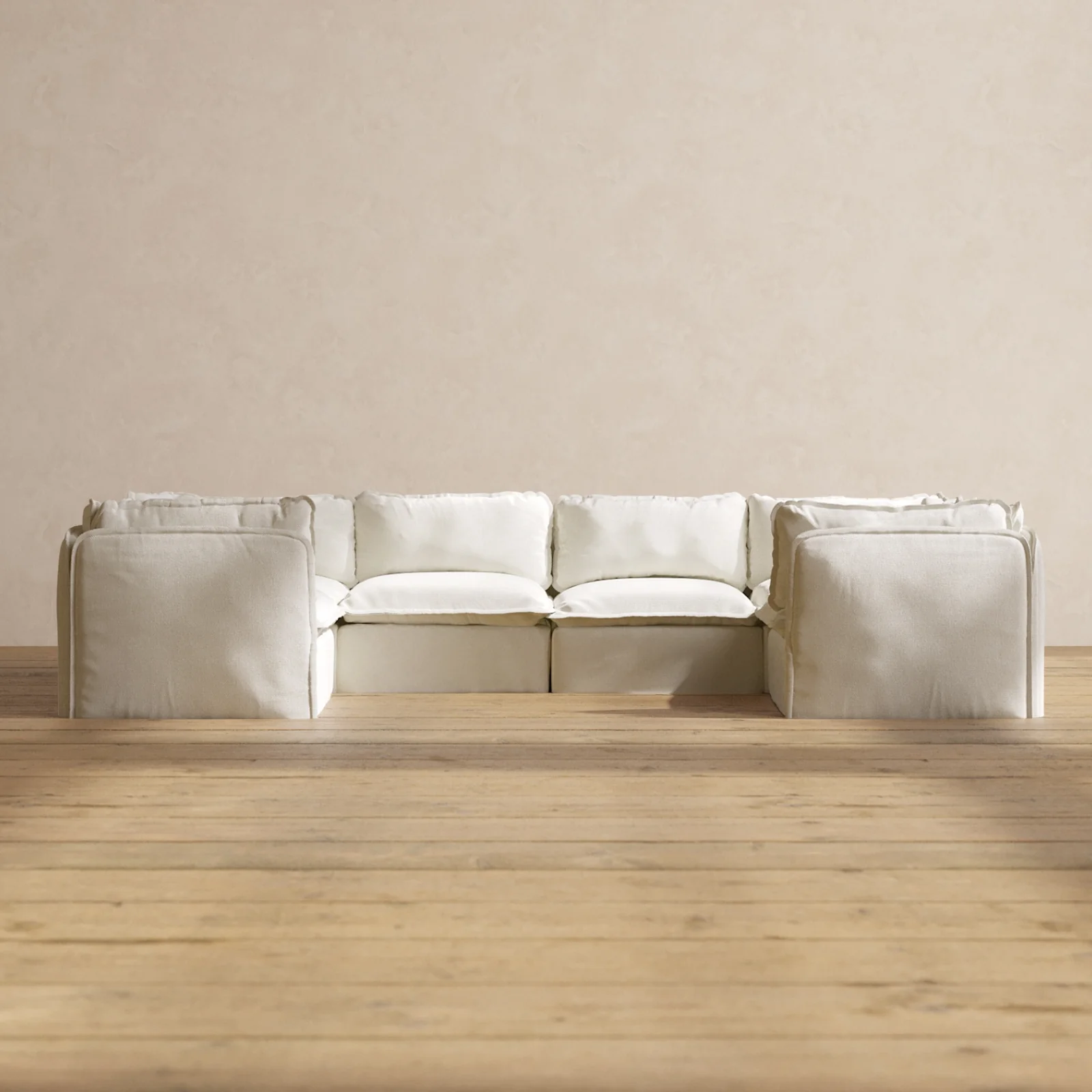Modular Washable 6-Seater U-Sectional in Eggshell | Memorix+ Seat | Contour Pillow