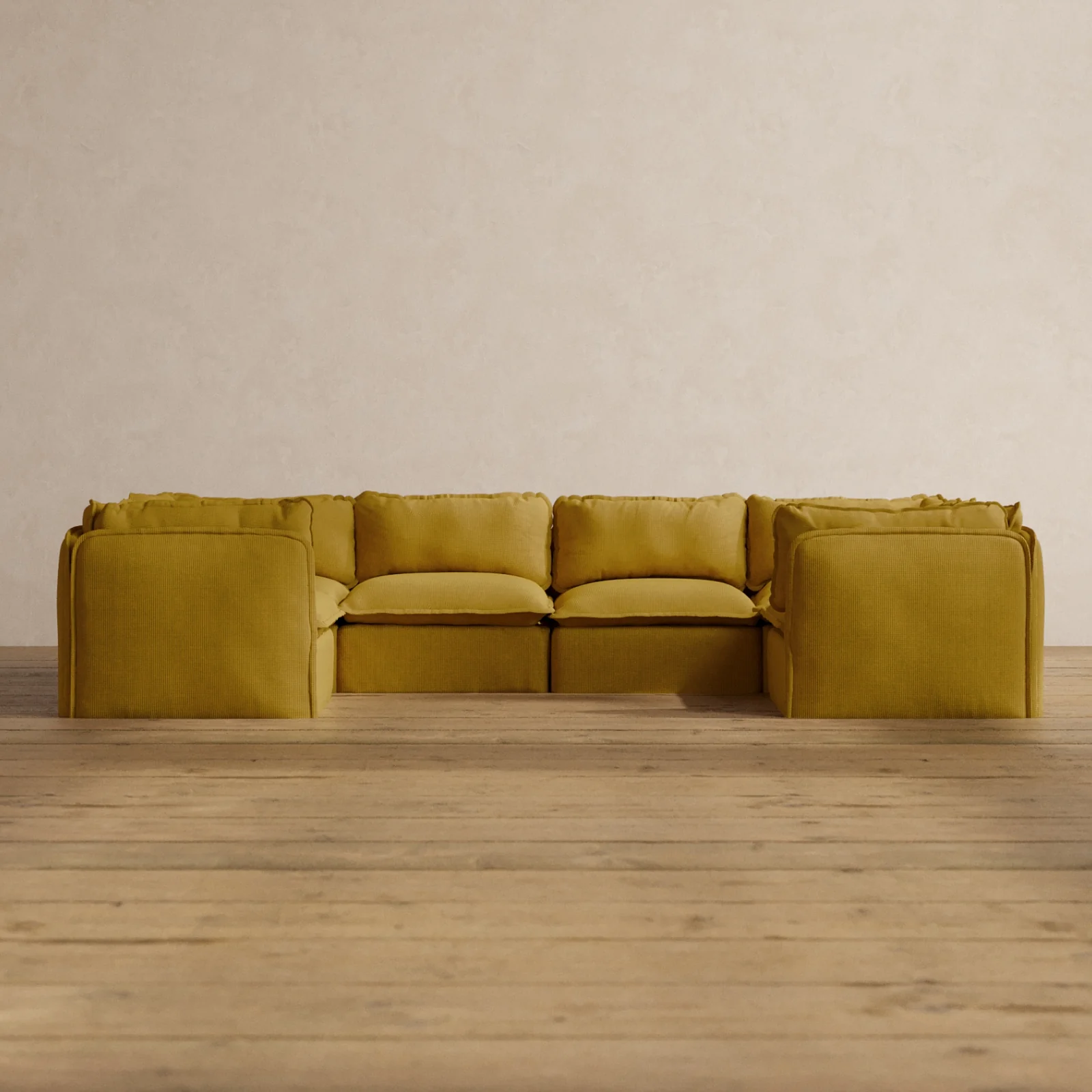 Modular Washable 6-Seater U-Sectional in Kiiro | Memorix+ Seat | Contour Pillow