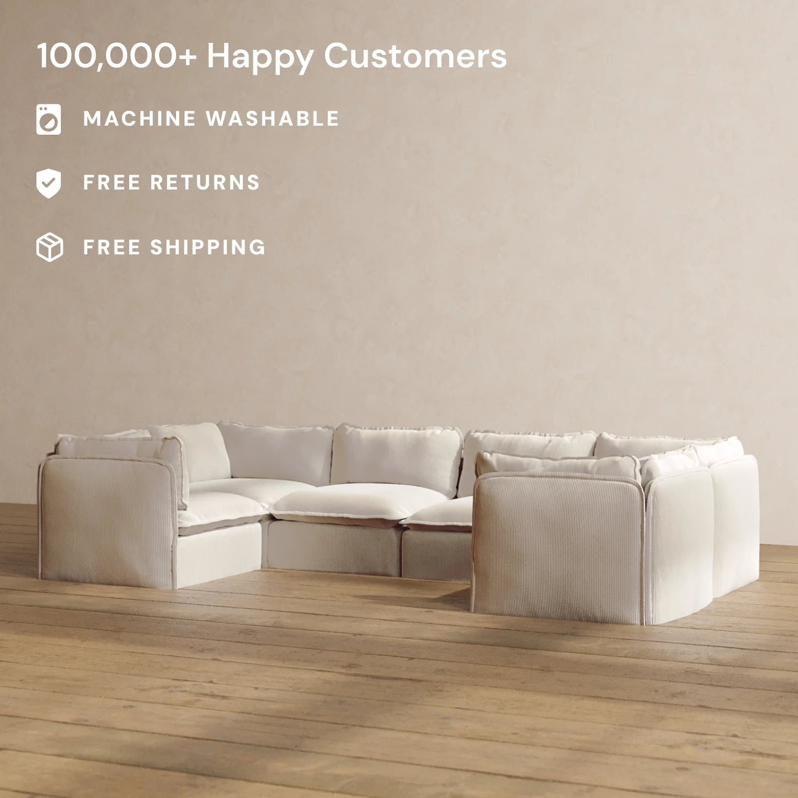 Modular Washable 6-Seater U-Sectional in Milk | Memorix+ Seat | Contour Pillow - Image 2