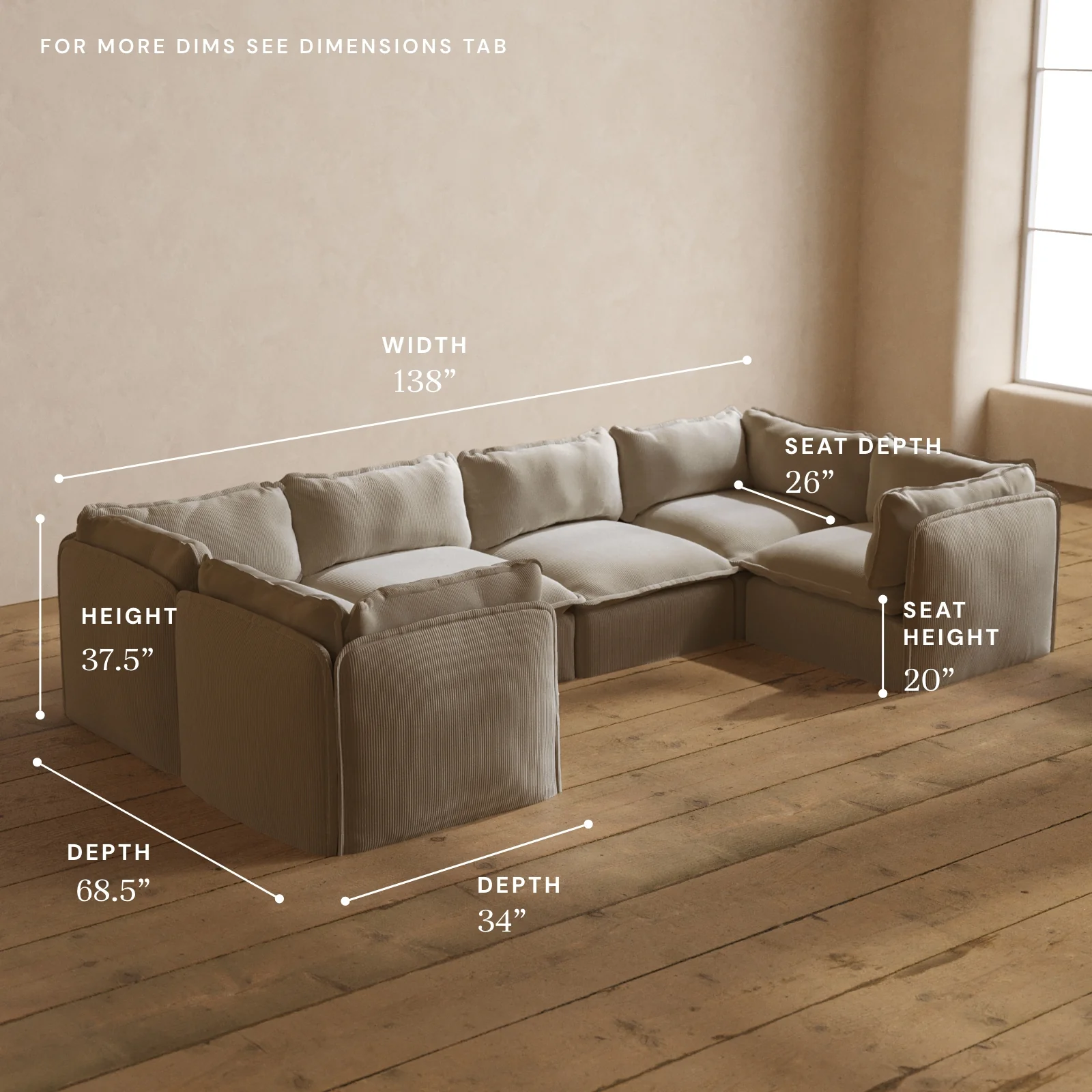 Modular Washable 6-Seater U-Sectional in Milk | Memorix+ Seat | Contour Pillow - Image 5