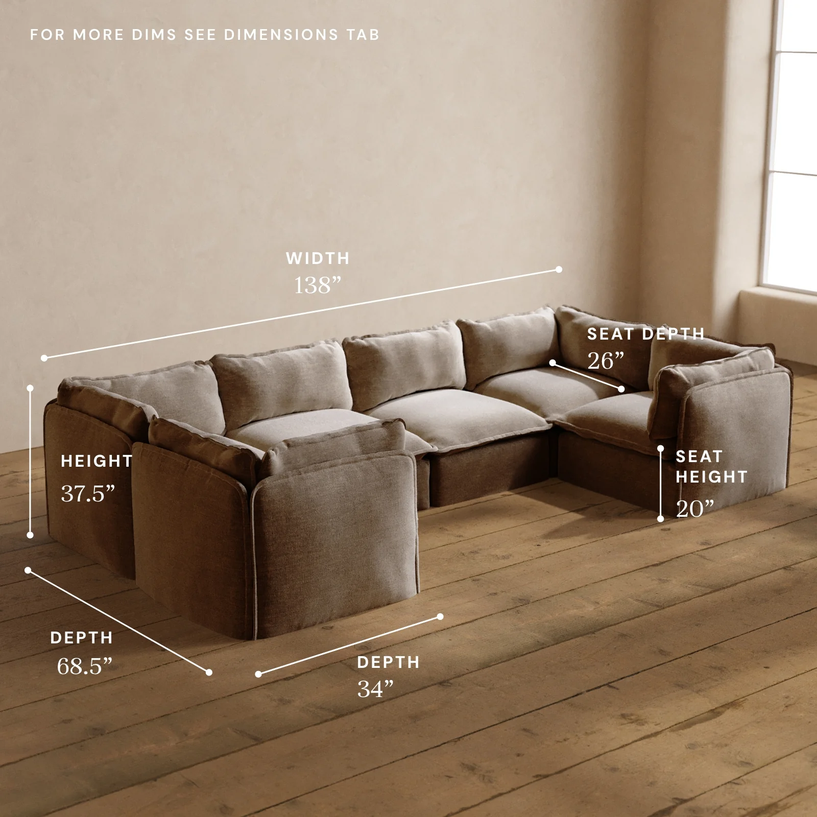 Modular Washable 6-Seater U-Sectional in Mist | Deluxe+ Seat | Cloud Pillow - Image 5