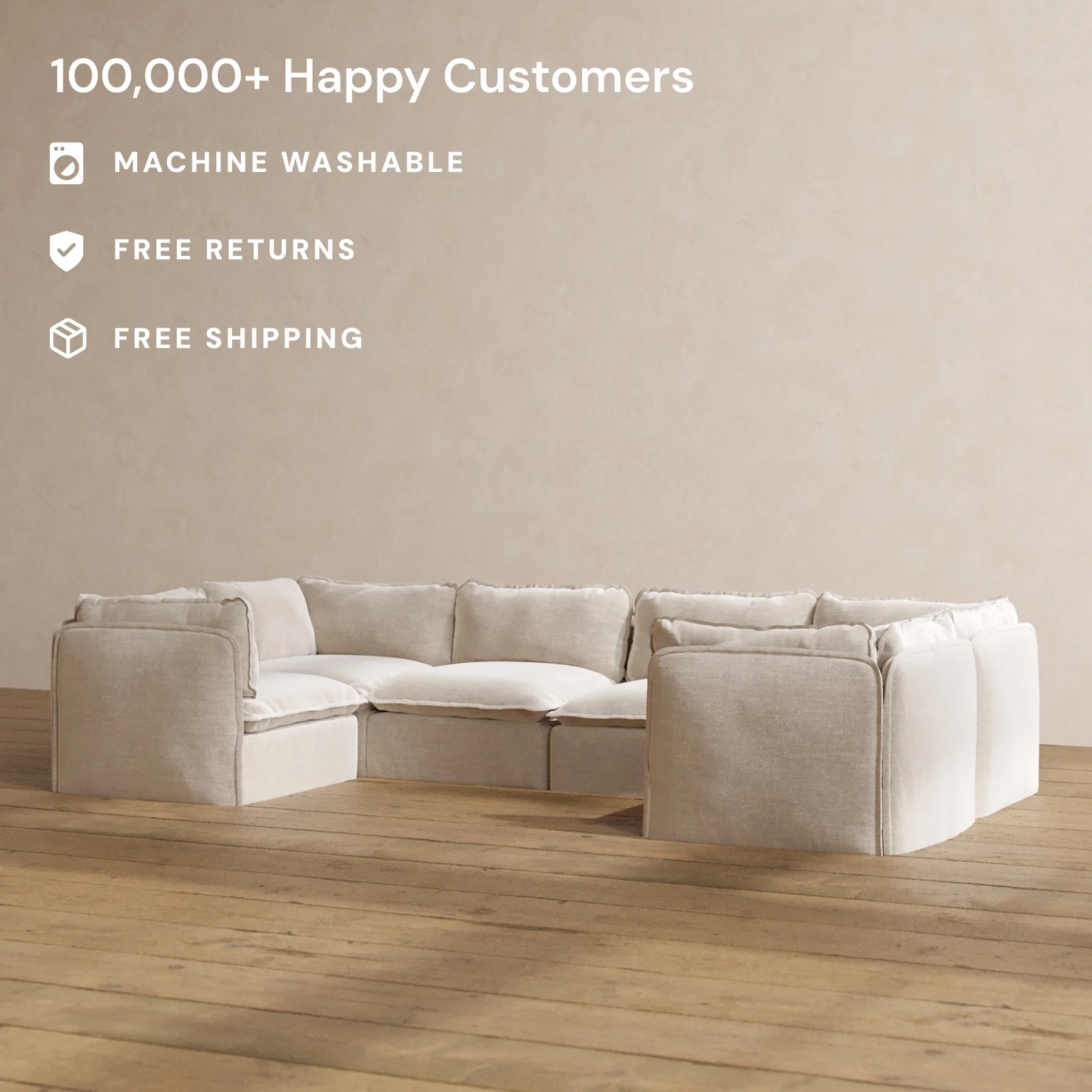 Modular Washable 6-Seater U-Sectional in Mist | Memorix+ Seat | Contour Pillow - Image 2